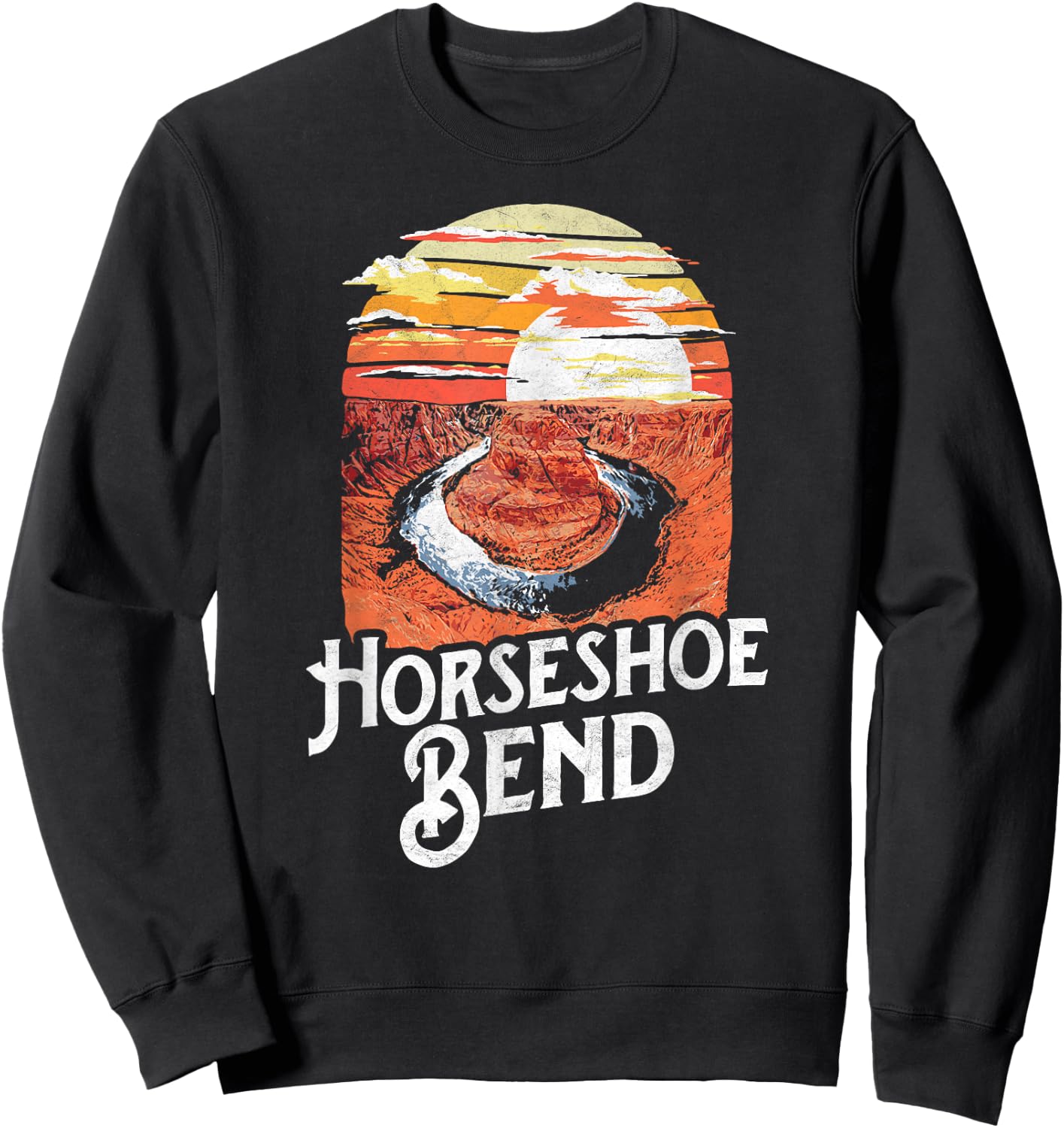 Vintage Horseshoe Bend Arizona Retro 80's Style Illustration Sweatshirt - Sweatshirt | Black