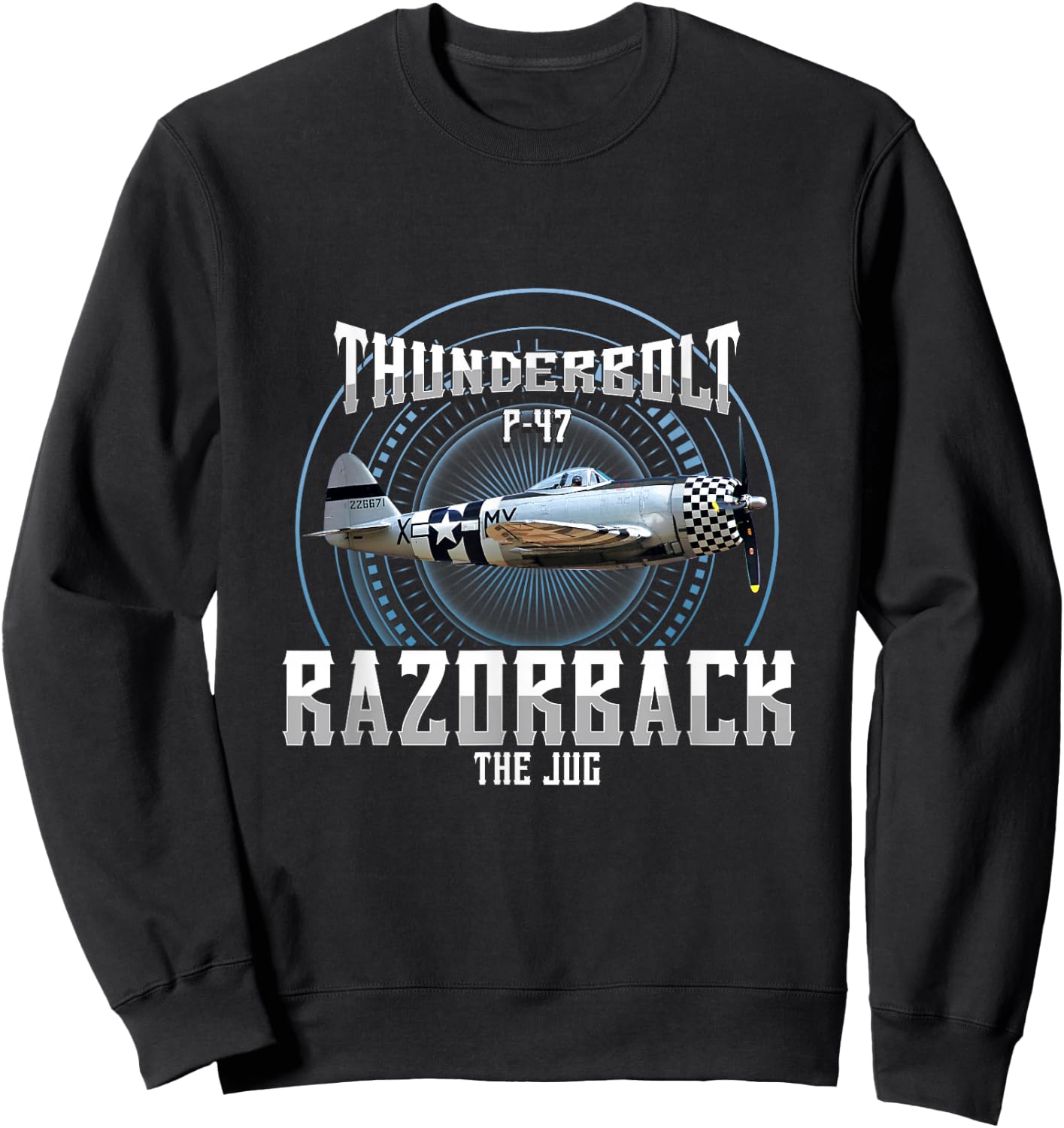 P-47 Thunderbolt WWII Airplane Sweatshirt - Sweatshirt | Black