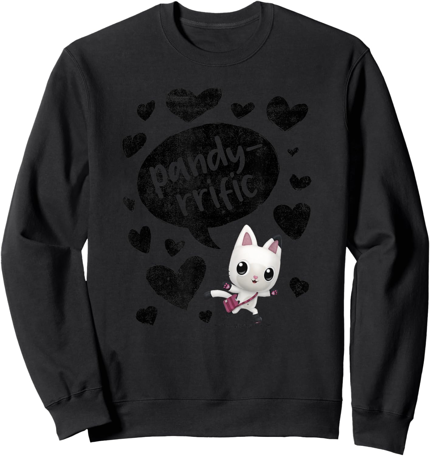 Gabby's Dollhouse Pandy Paws Panda Rrific Black Hearts Sweatshirt - Sweatshirt | Black