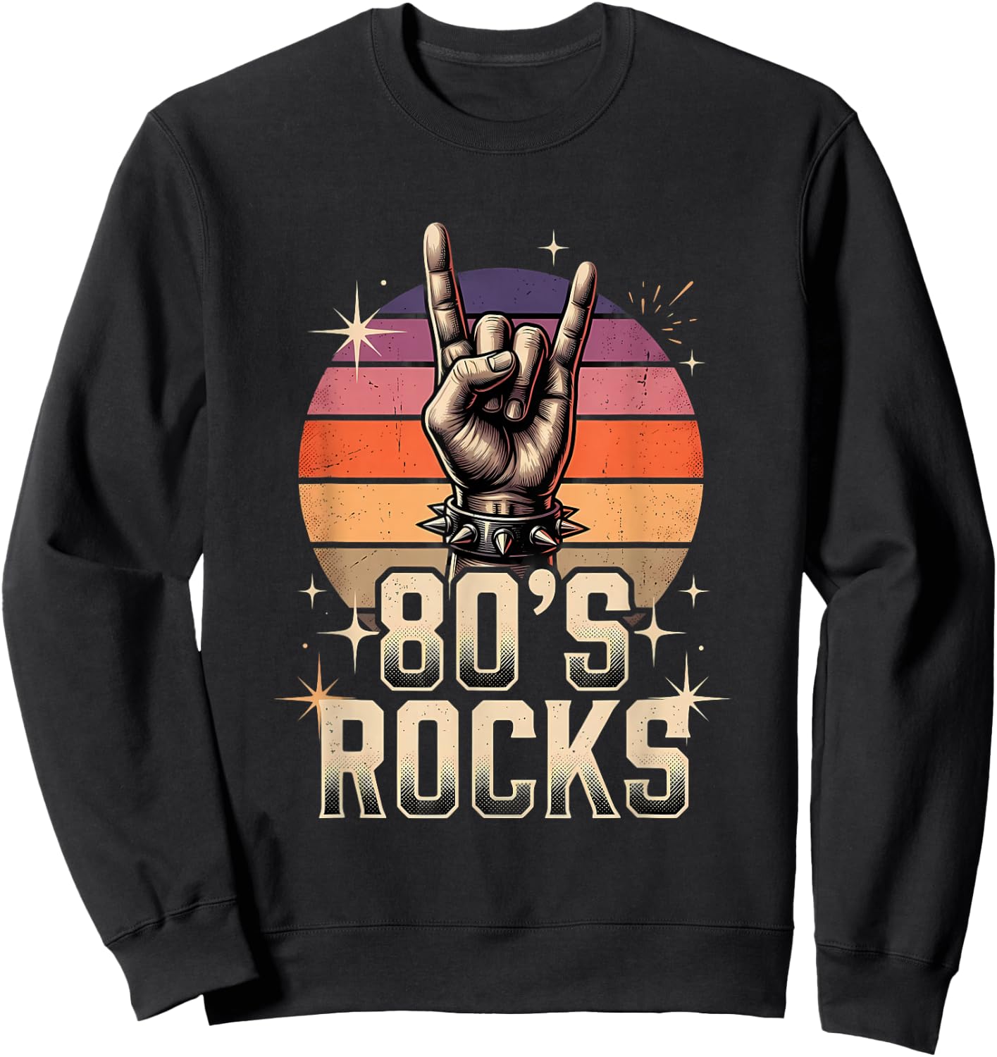 Retro 80's Rocks Rocker Hand Sweatshirt - Sweatshirt | Black