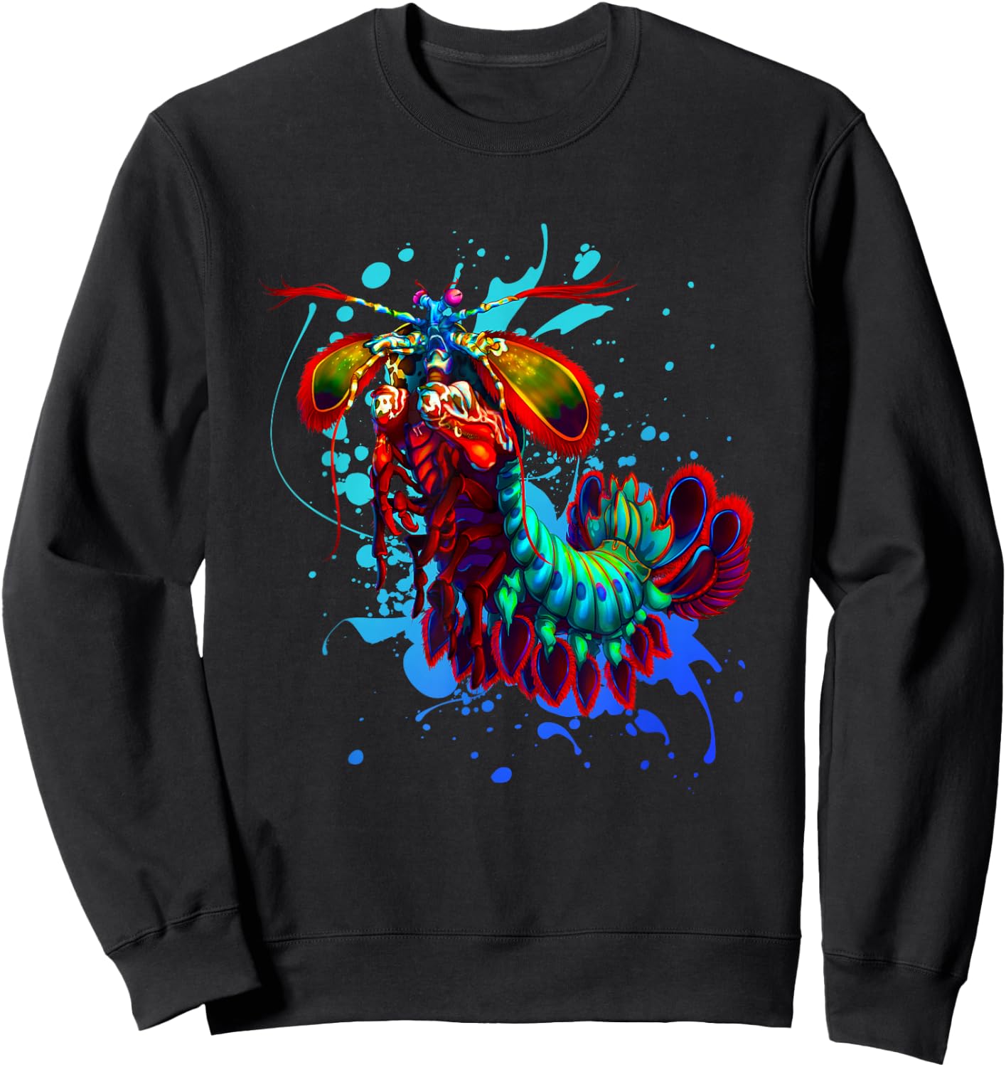 Rainbow Peacock Mantis Shrimp Blue Splash Sweatshirt - Sweatshirt | Black