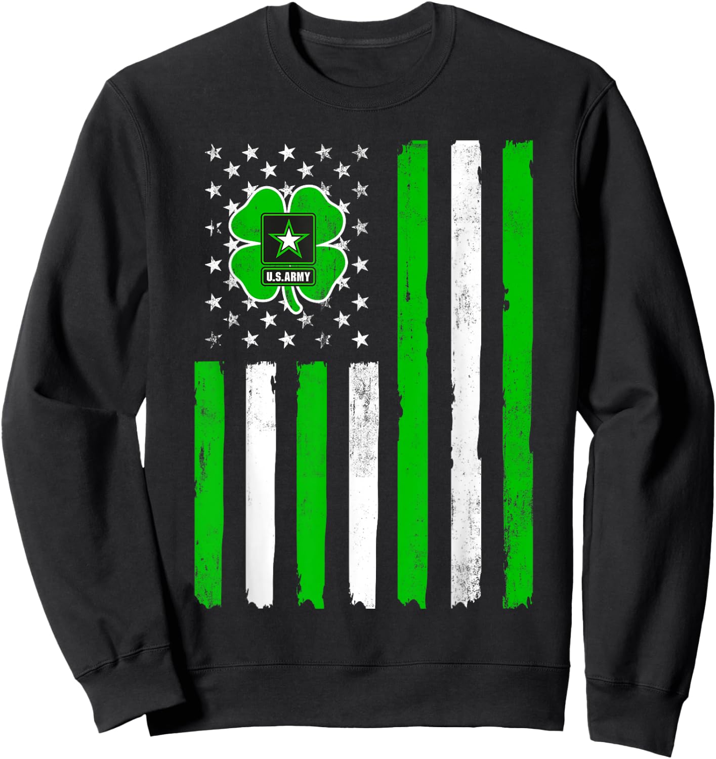 Army Veteran St Patrick's Day Shamrock American Flag Women Men Sweatshirt - Sweatshirt | Black