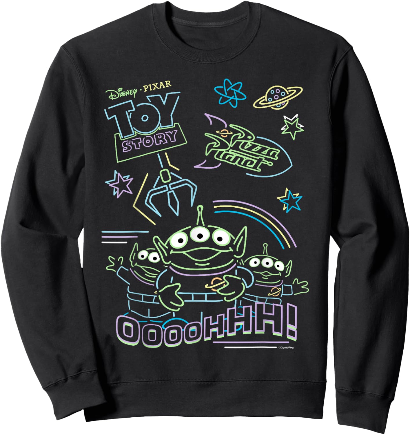 Disney and Pixar’s Toy Story Pizza Planet Aliens Neon Sweatshirt - Sweatshirt | Black