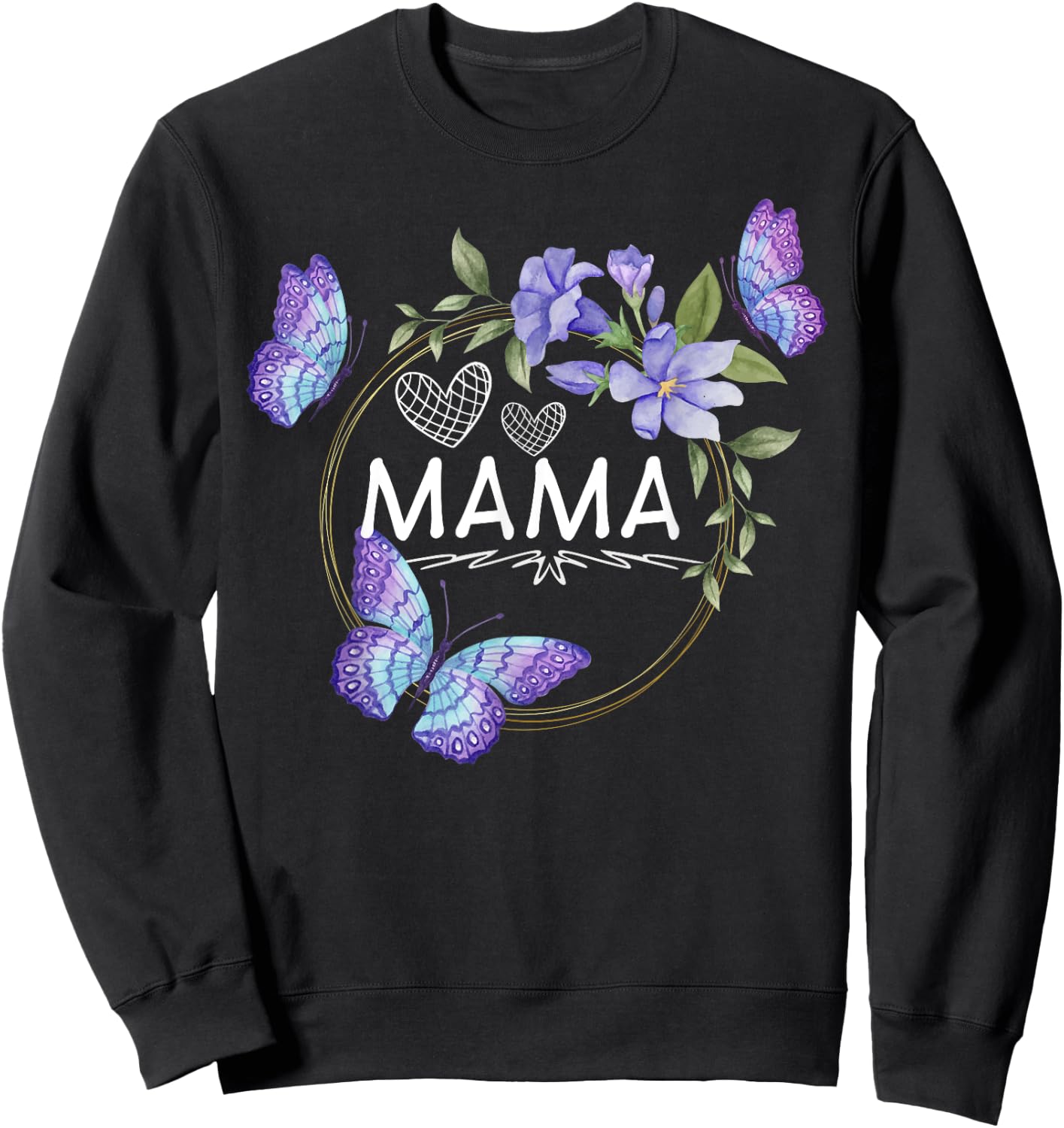 Mama shirt with butterflies Mother's Day Sweatshirt - Sweatshirt | Black