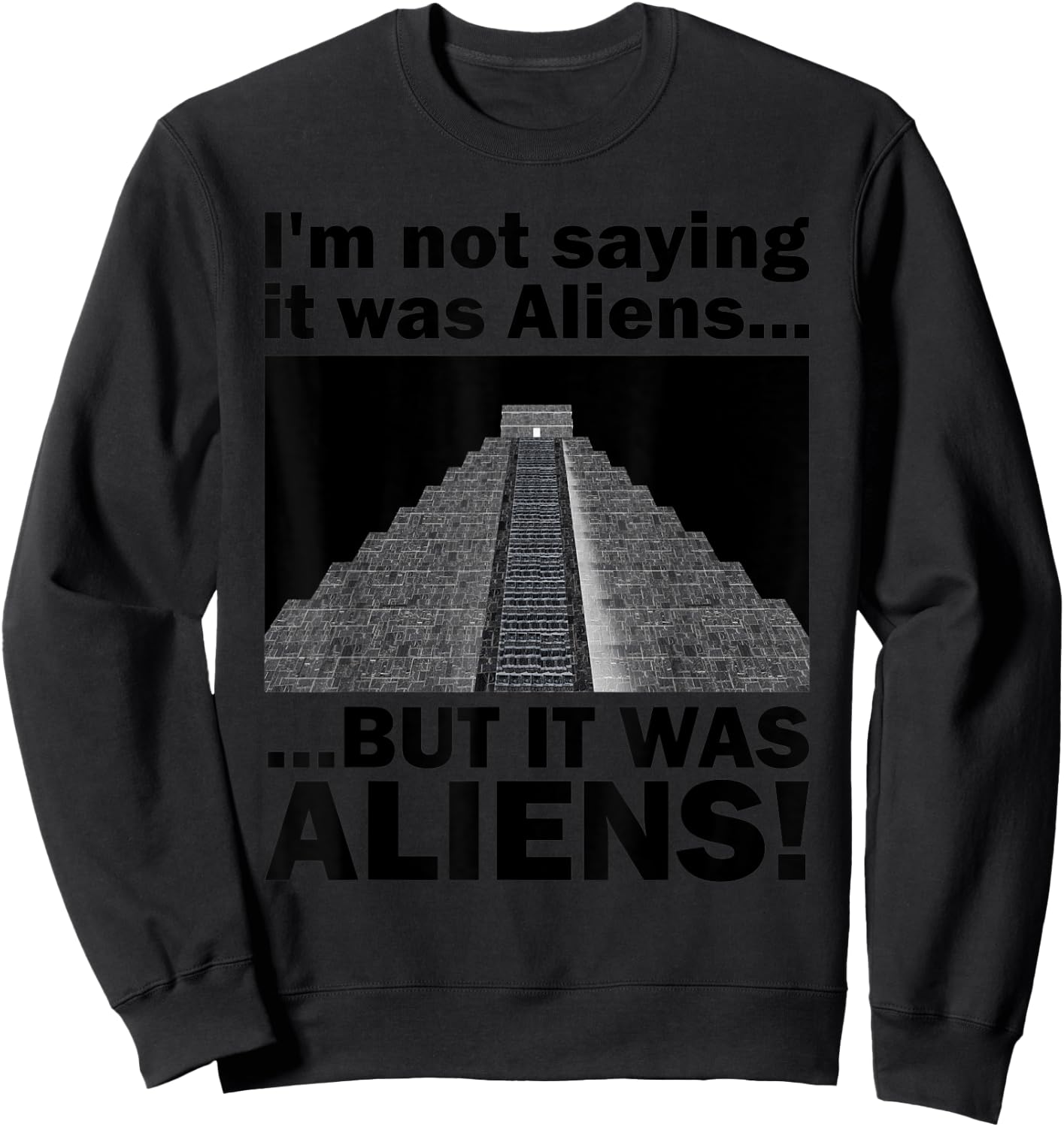 Funny Meme Pseudoscience Puns "It was Aliens!" Quote Sweatshirt - Sweatshirt | Black