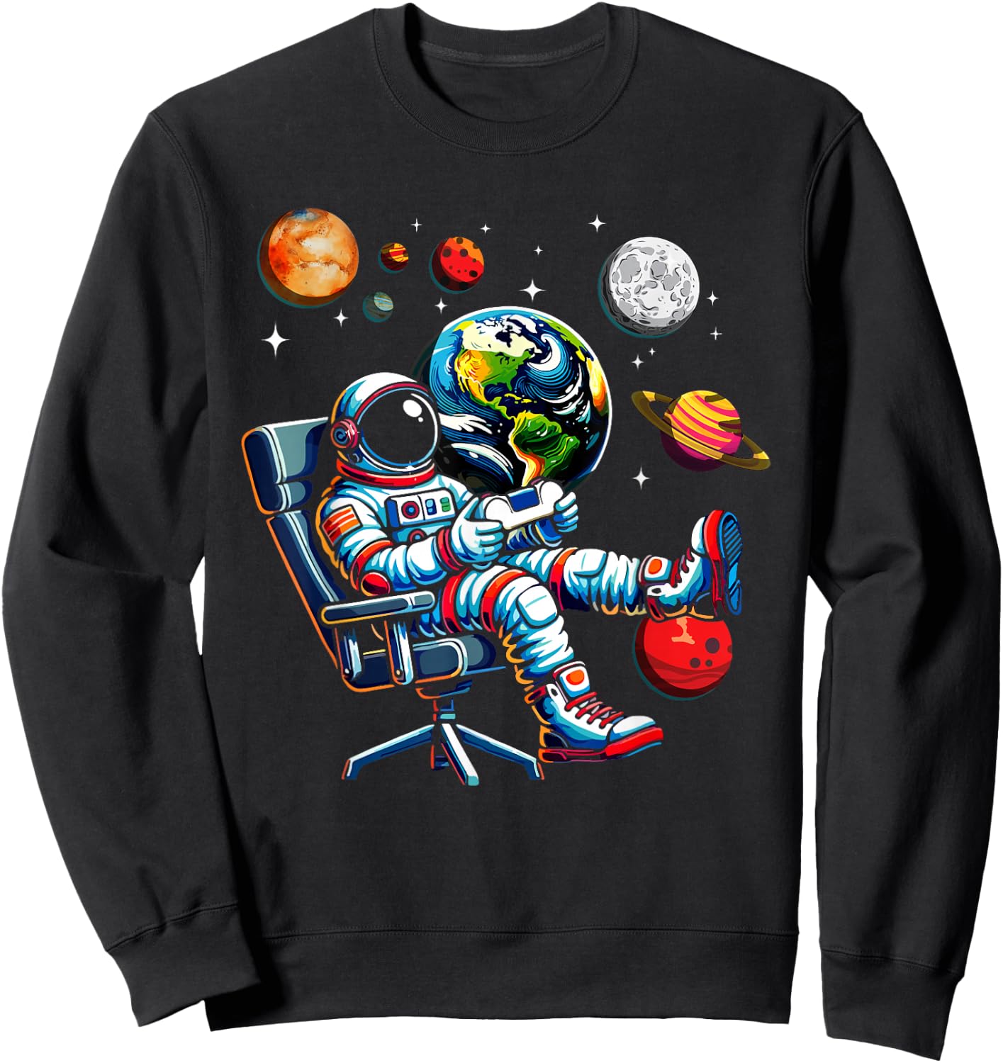 Astronaut Gamer Space Cosmos Gaming System Planets Sweatshirt - Sweatshirt | Black