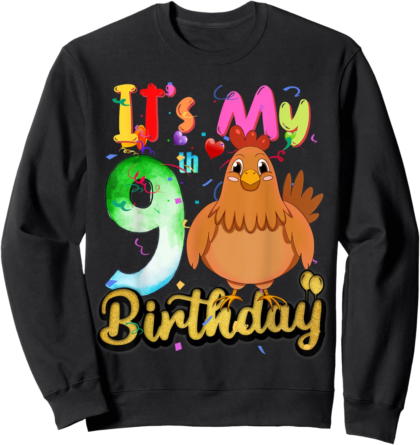 Kids Chicken 9th Birthday 9 Years Old Girls Chicken Birthday Sweatshirt - Sweatshirt | Black