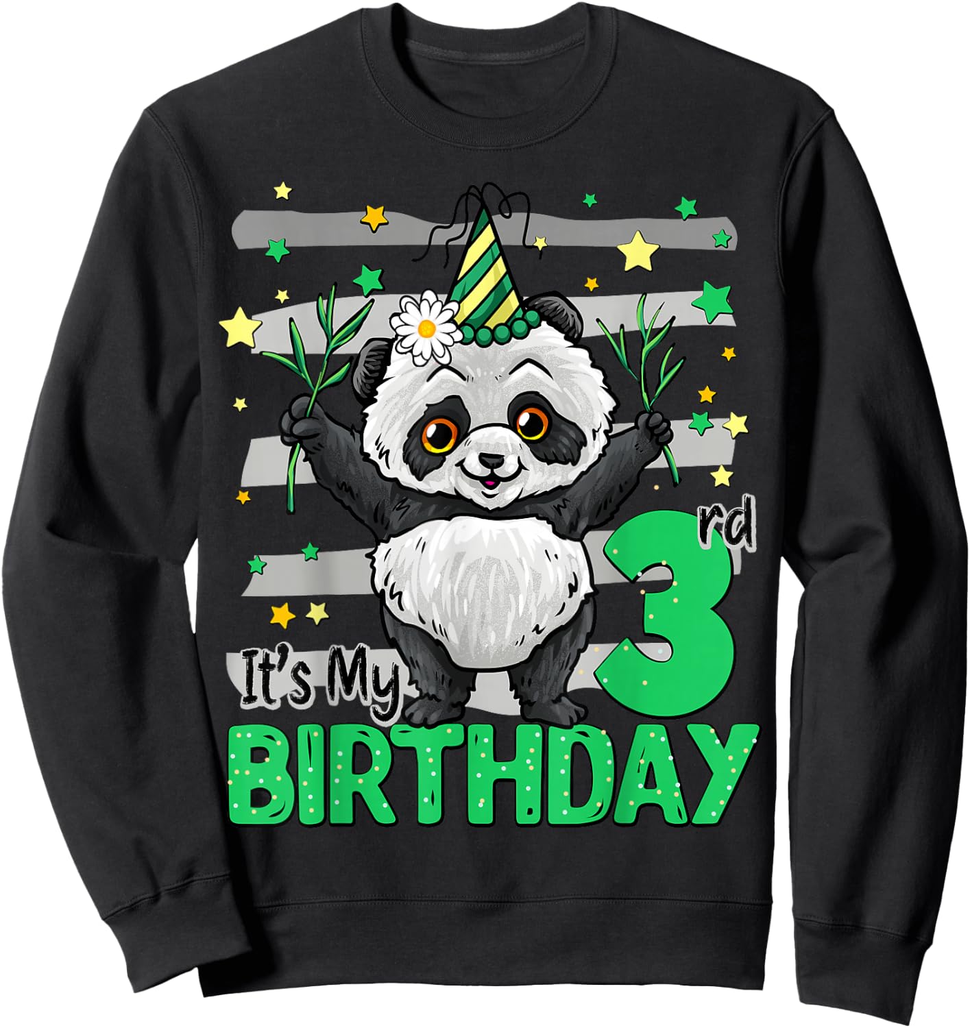 3 Year Old Panda 3rd Birthday Girl Boy Panda Lover Birthday Sweatshirt - Sweatshirt | Black