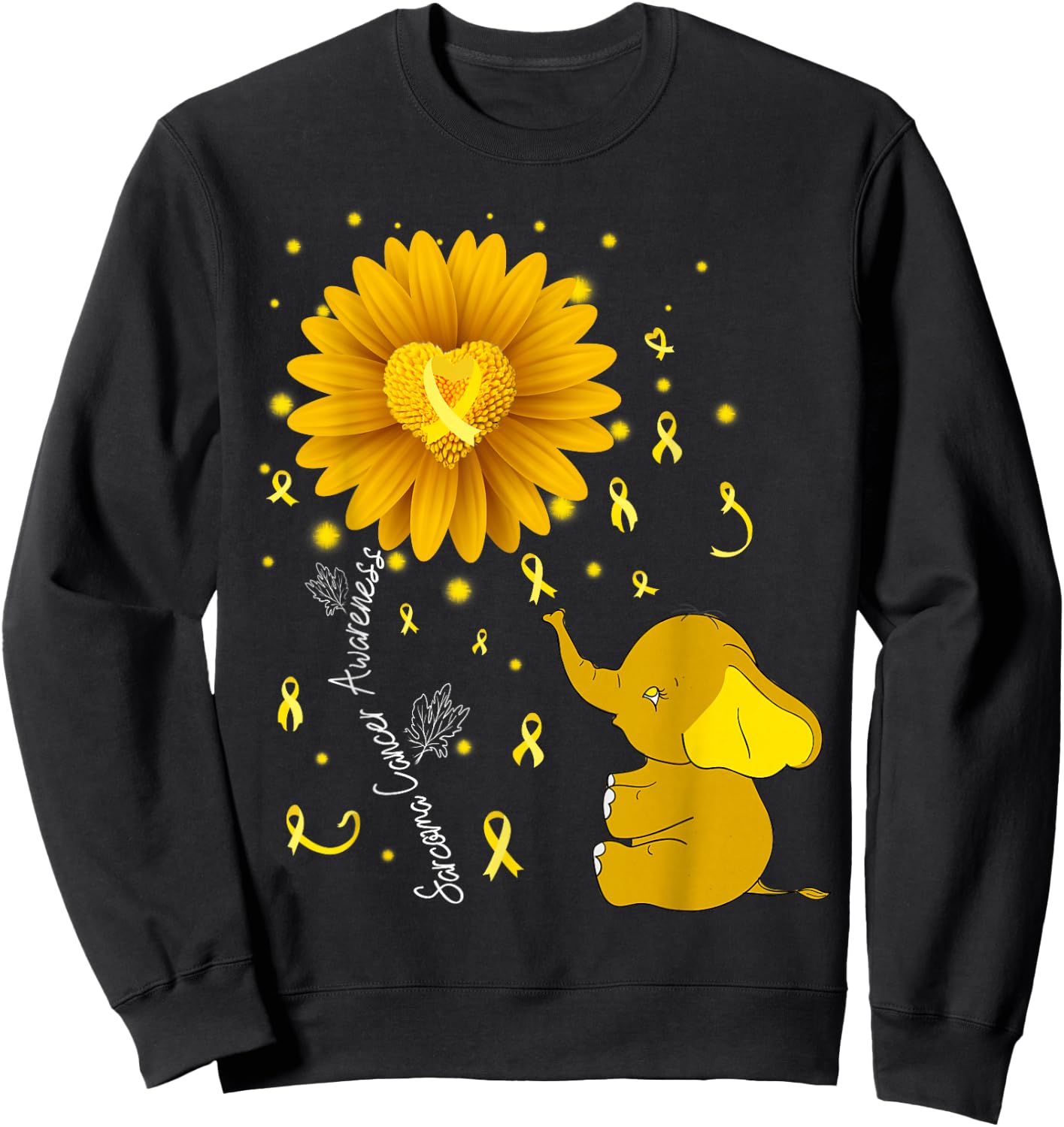Yellow Ribbon Daisy Flower Elephant Sarcoma Cancer Awareness Sweatshirt - Sweatshirt | Black