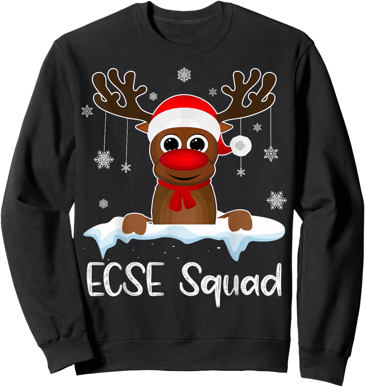 ECSE Squad Xmas Reindeer Santa Hat Christmas party Sweatshirt - Sweatshirt | Black