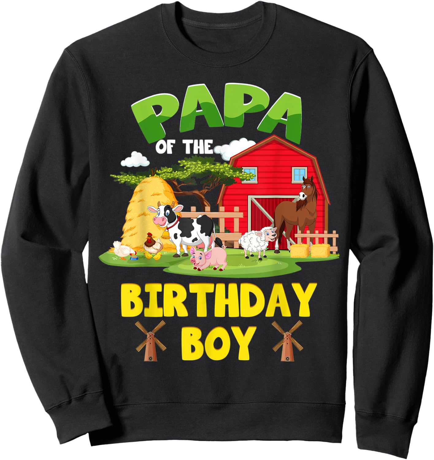 Papa Of The Birthday Boy Farm Animals Barnyard Party Sweatshirt - Sweatshirt | Black