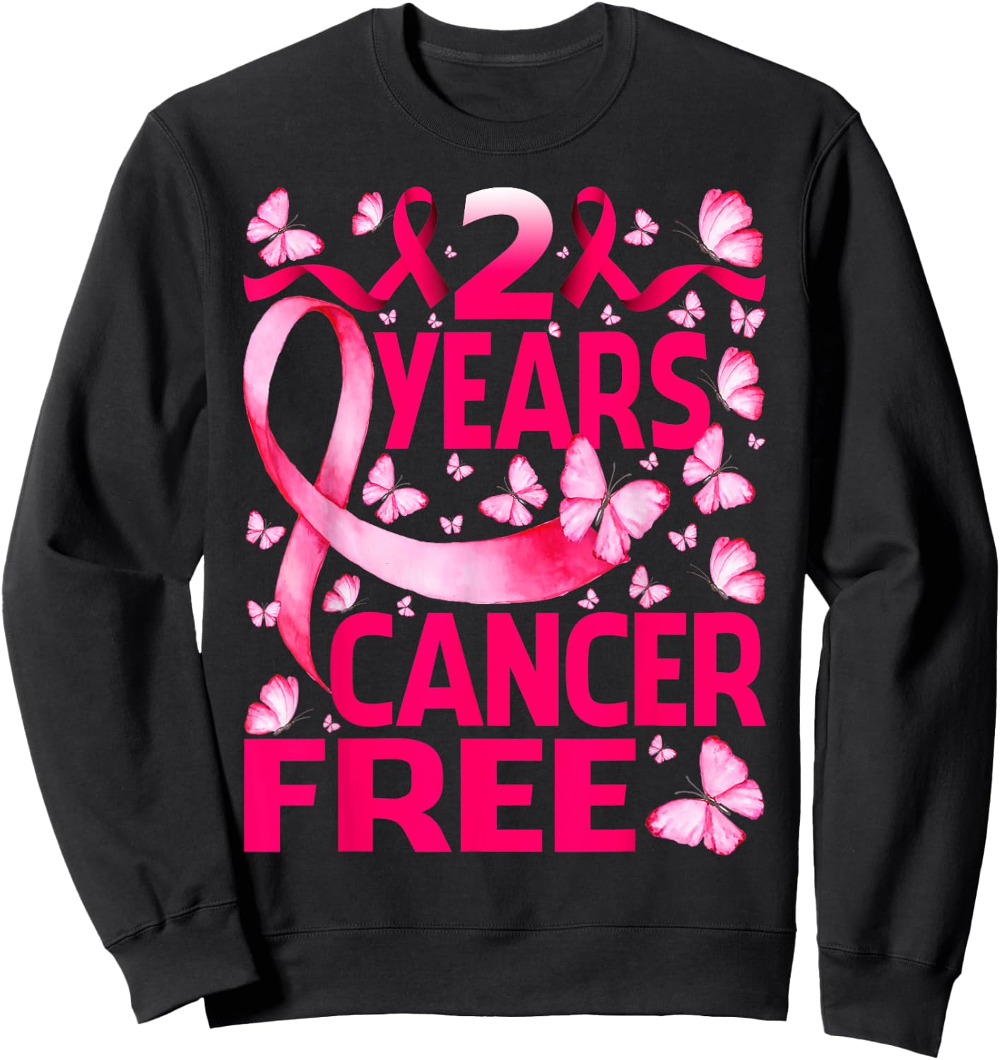 2 Years Breast Cancer Free Survivor Butterfly Sweatshirt - Sweatshirt | Black