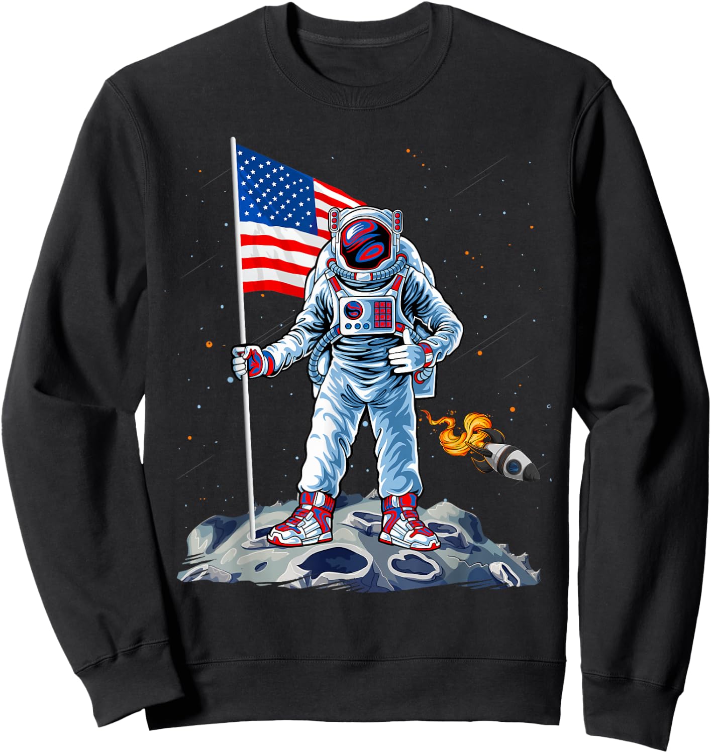 Funny Astronaut American Flag Indepedence Day July 4th Boys Sweatshirt - Sweatshirt | Black