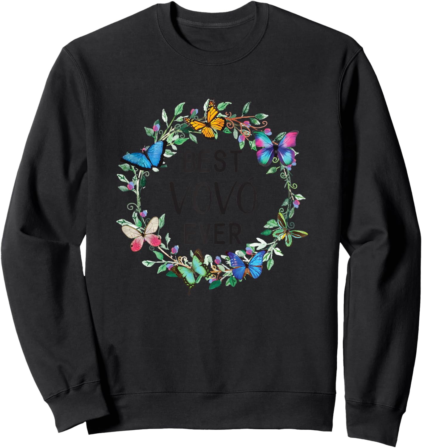 Best VoVo Ever Butterfly Floral Personalized Name Sweatshirt - Sweatshirt | Black