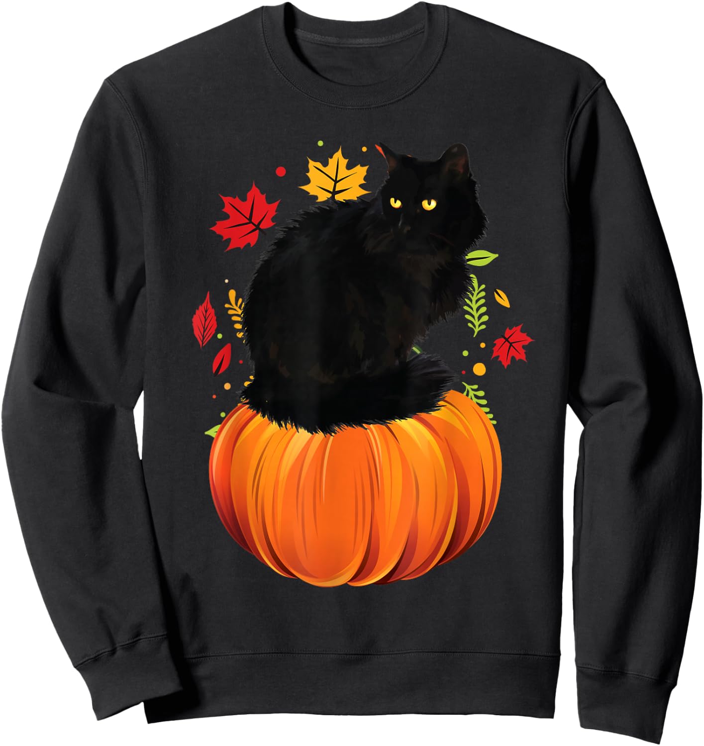 Thanksgiving Black Cat Autumn Leaves Fall Pumpkin Cat Sweatshirt - Sweatshirt | Black