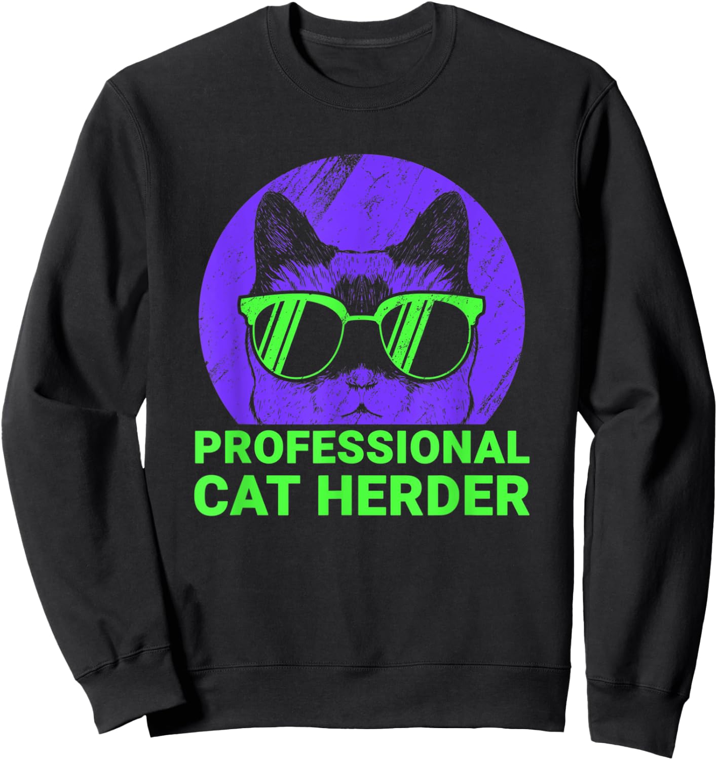 Professional Cat Herder Cute Cat With Sunglasses 80s style Women Kids Sweatshirt - Sweatshirt | Black