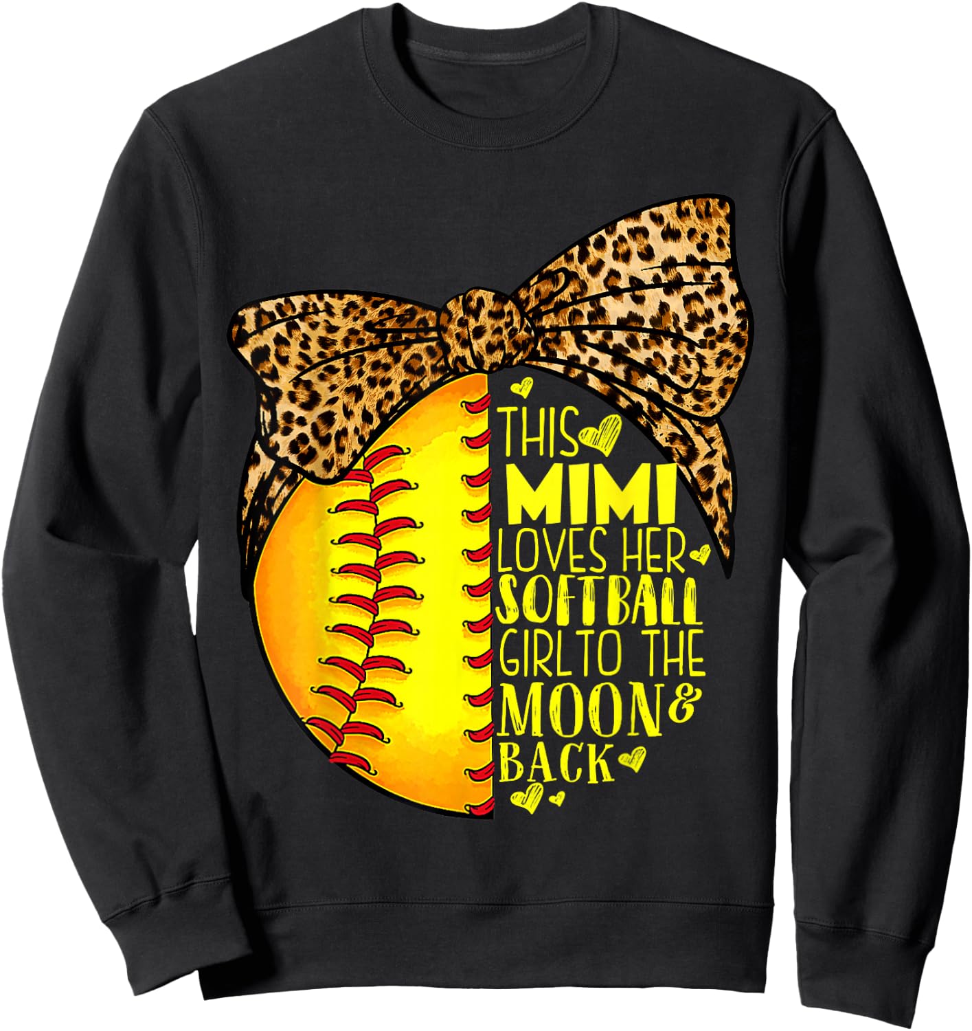 This Mimi Loves Her Softball Girl Mother'S Day Leopard Sweatshirt - Sweatshirt | Black