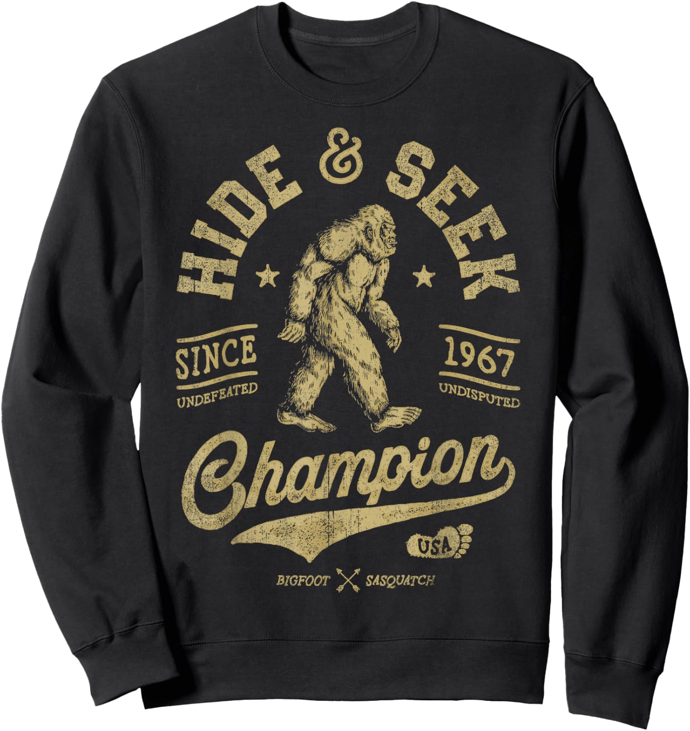 Squatchy Bigfoot Co Bigfoot Hide And Seek Champion Funny Sasquax Retro Vintage Sweatshirt - Sweatshirt | Black