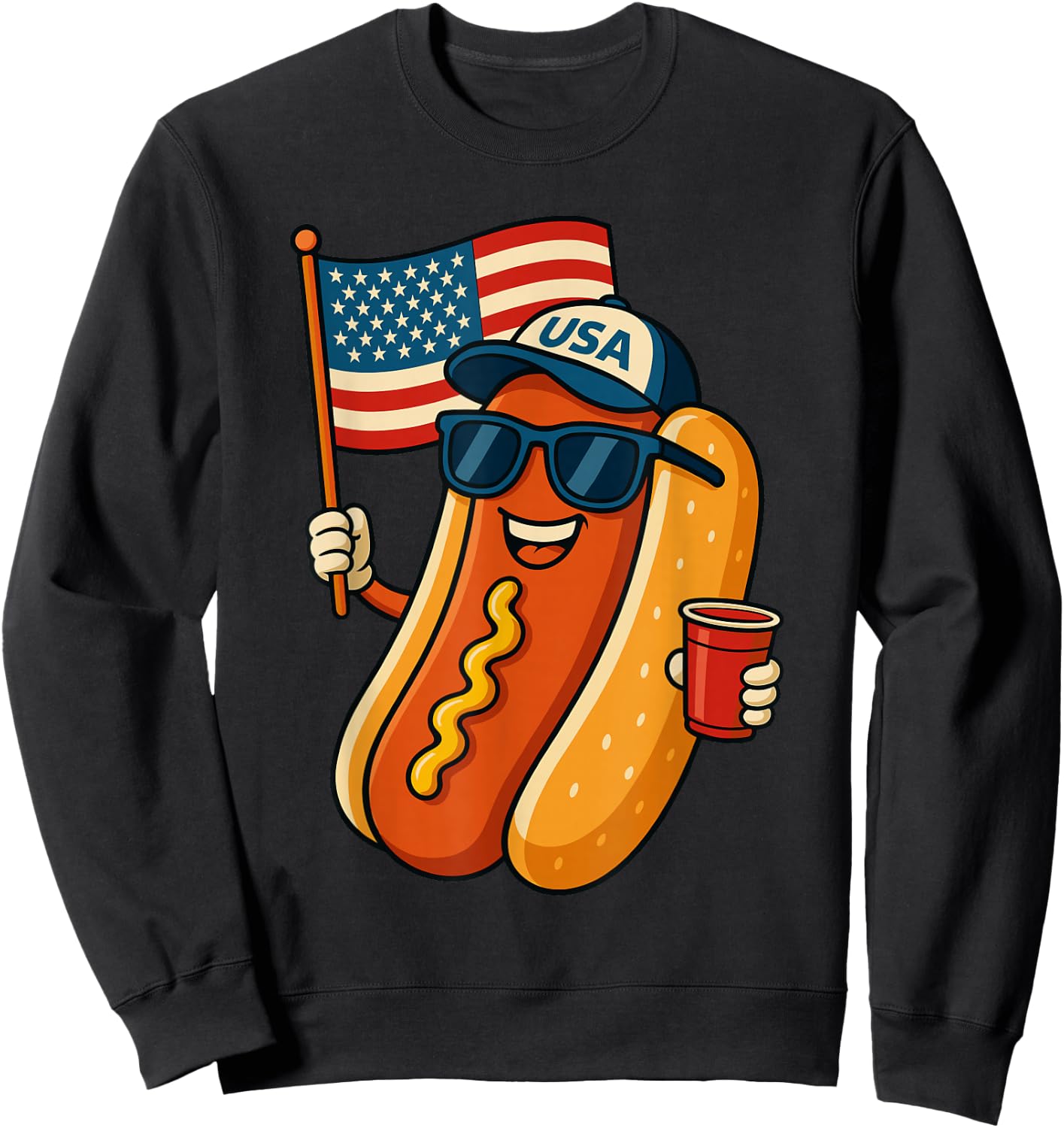 Funny Hotdog USA Flag 4th of July Patriotic Sweatshirt - Sweatshirt | Black