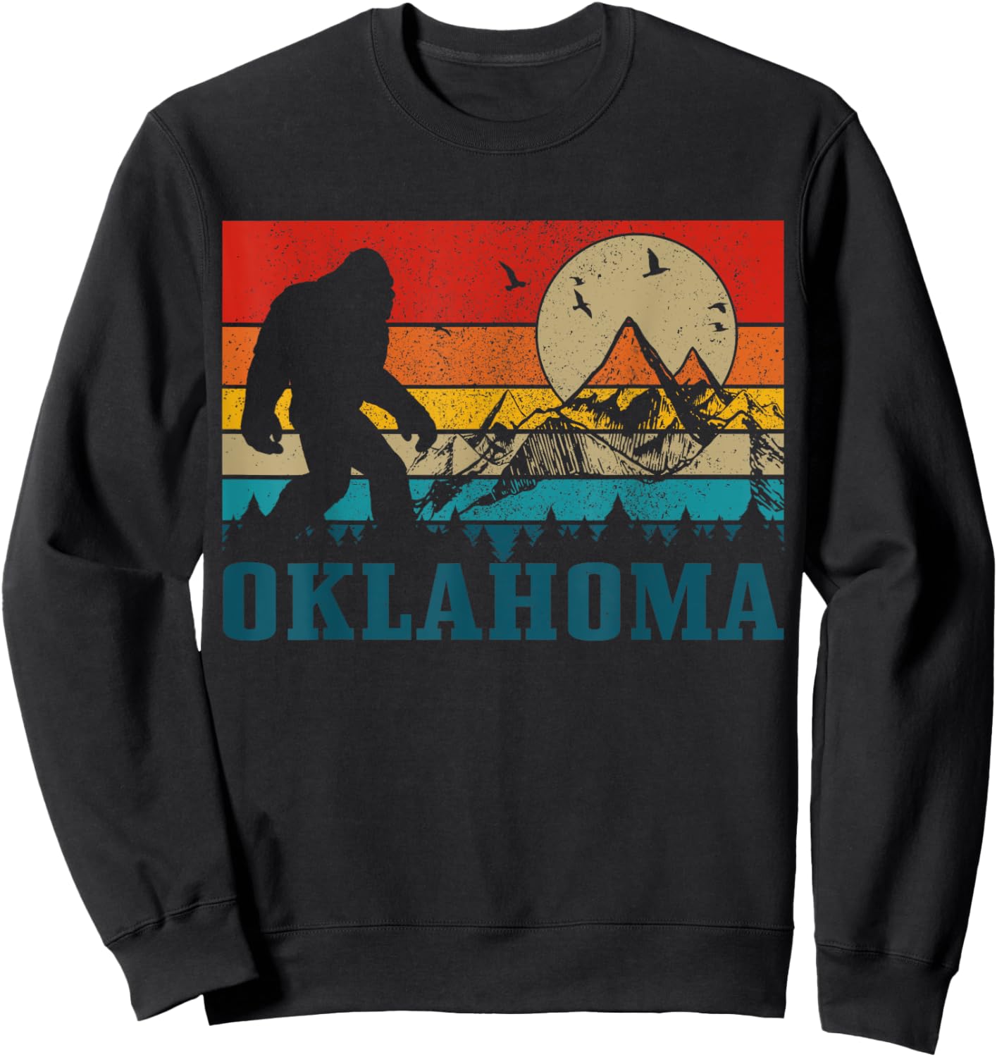 Oklahoma Bigfoot Vintage Mountains Hiking Camping Gift Sweatshirt - Sweatshirt | Black