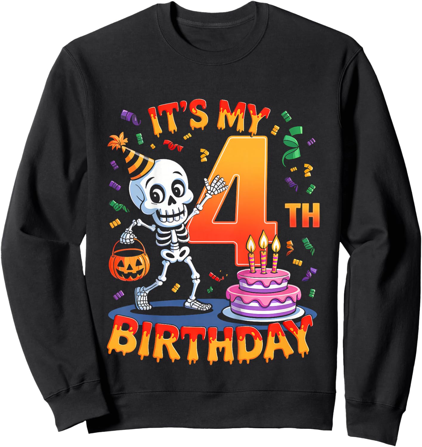Kids Boo It's My 4th Birthday Halloween Skeleton 4 Years Old Sweatshirt - Sweatshirt | Black
