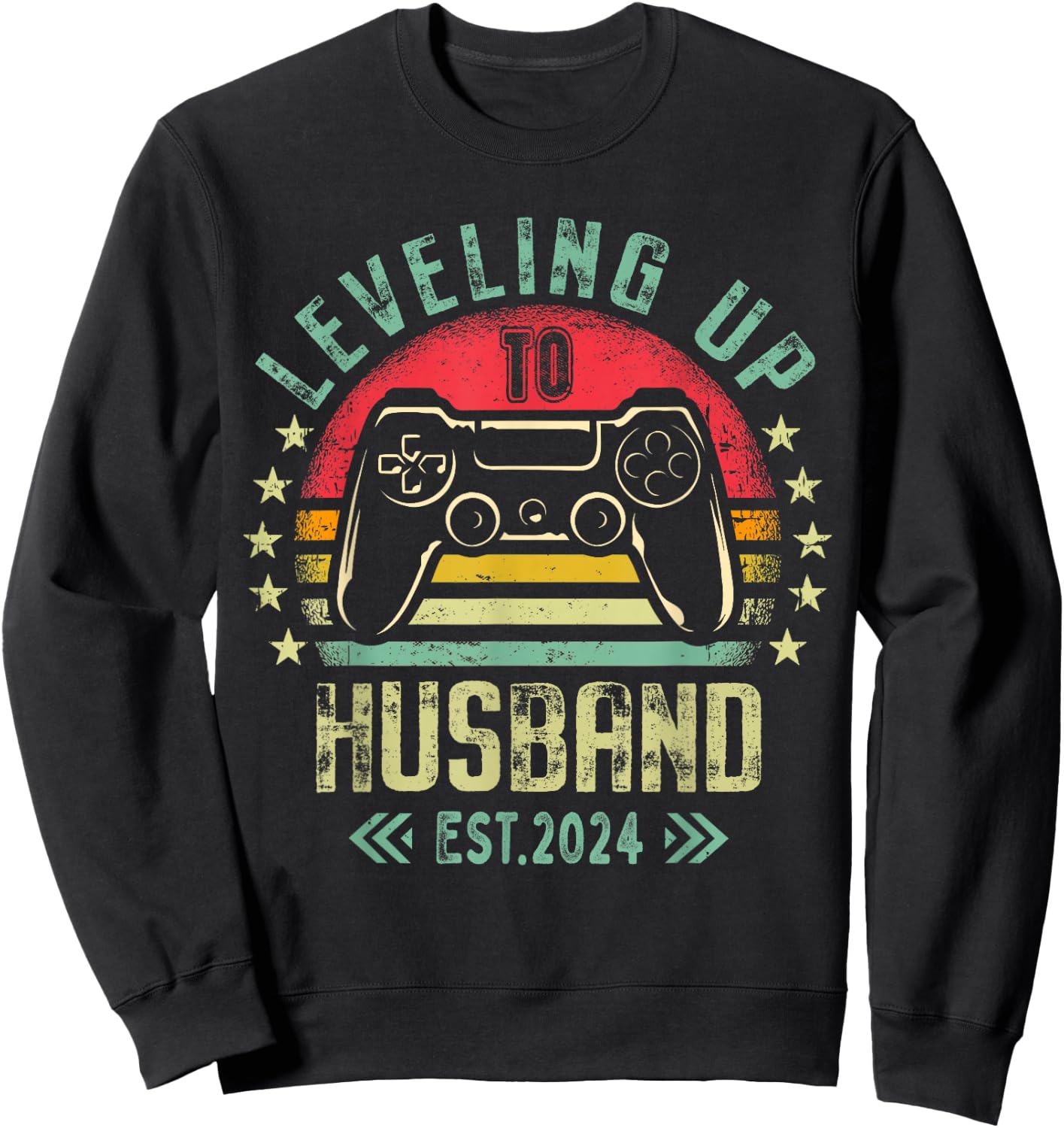 Leveling Up To Husband 2024 Leveled Bachelor Party New Gamer Sweatshirt - Sweatshirt | Black