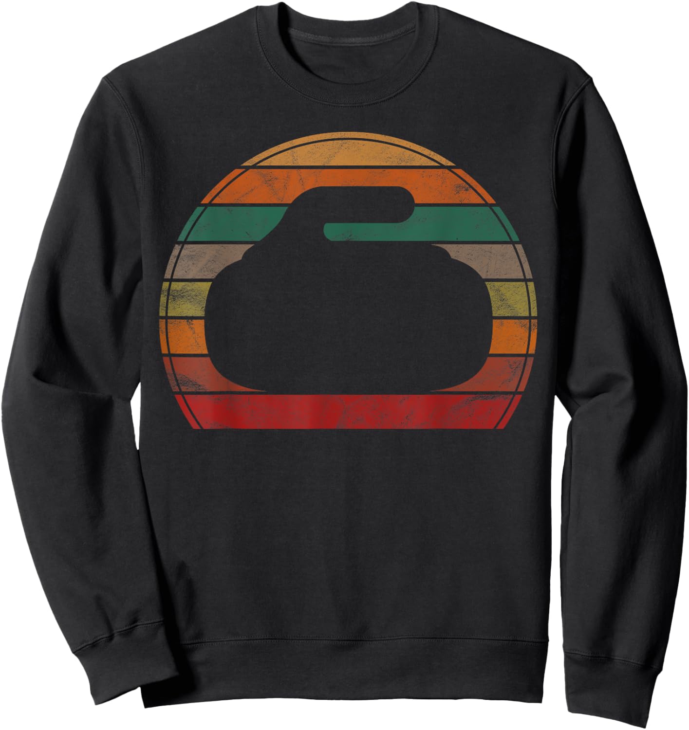 Curling Stone Silhouette Sunset Gift Retro Curler Sport Team Sweatshirt - Sweatshirt | Black