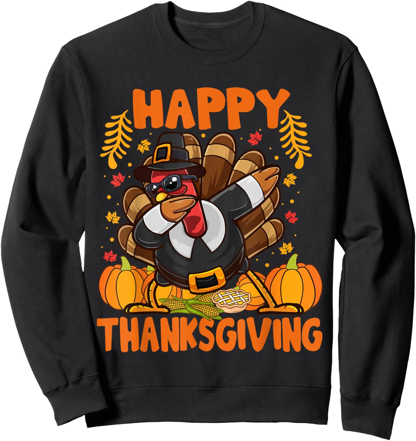Happy Thanksgiving Dabbing Turkey Day Men Women Kids Sweatshirt - Sweatshirt | Black