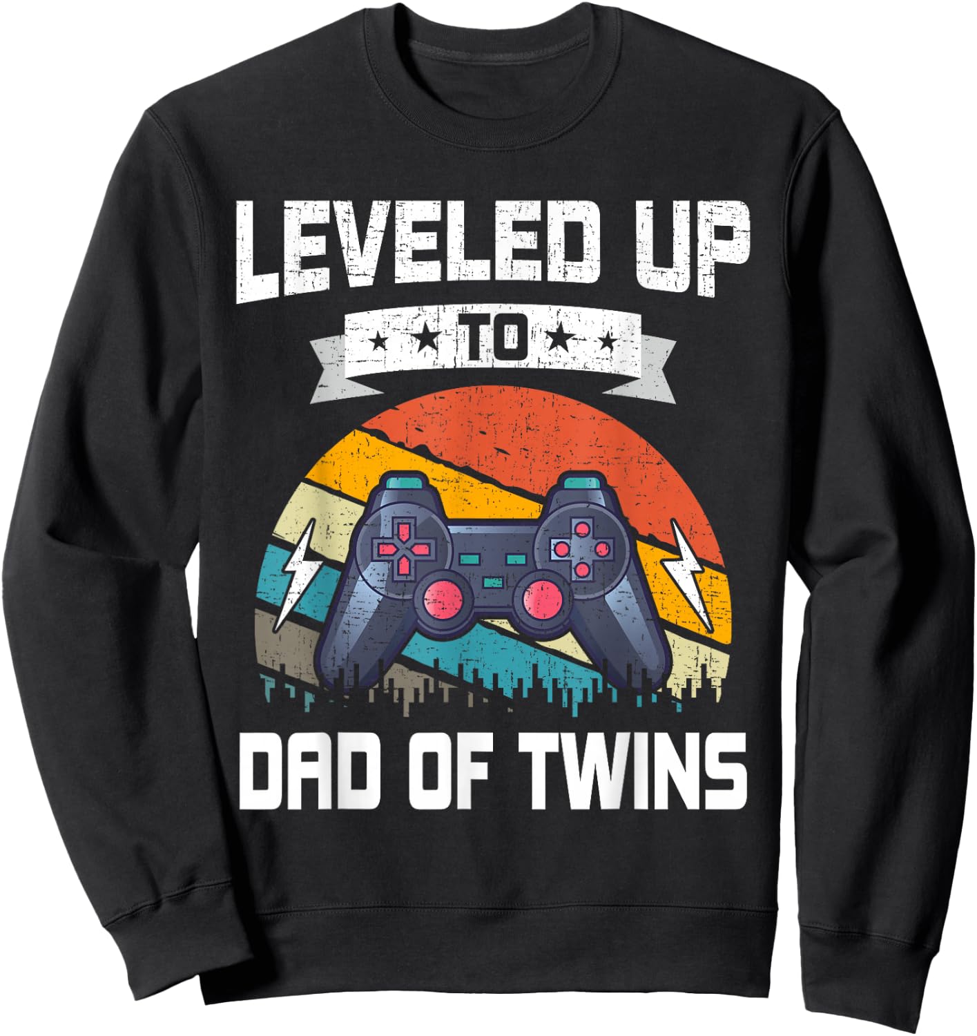 Leveled up to Dad of Twins Video Gamer Gaming Sweatshirt - Sweatshirt | Black