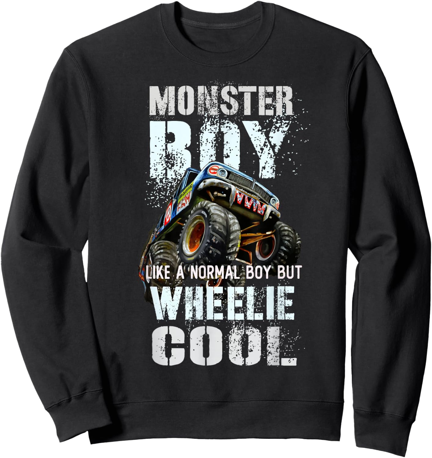 Vintage MONSTER BOY Family Birthday Bruh My Wheelie Cool Guy Sweatshirt - Sweatshirt | Black