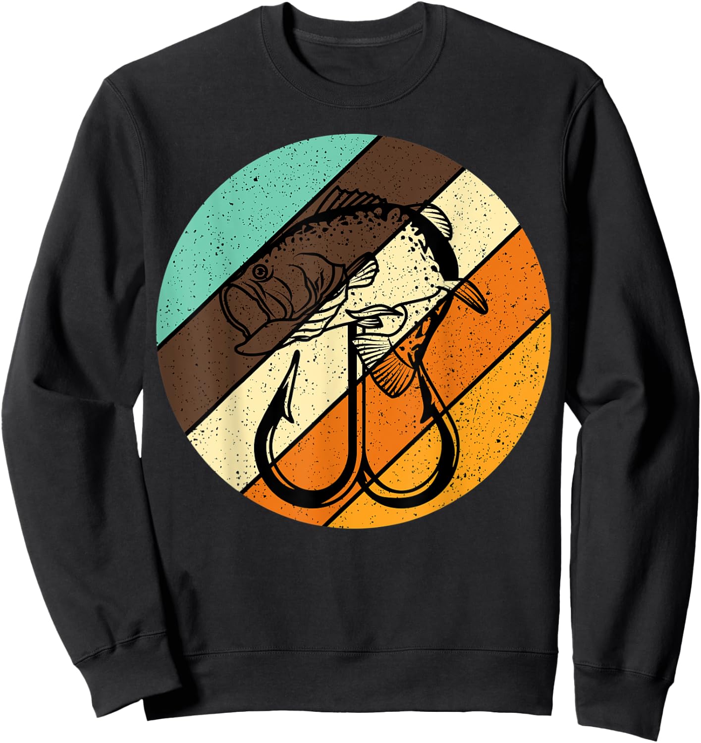 Bass Fishing Retro Vintage Fish Forest Fishhook Fisherman Sweatshirt - Sweatshirt | Black