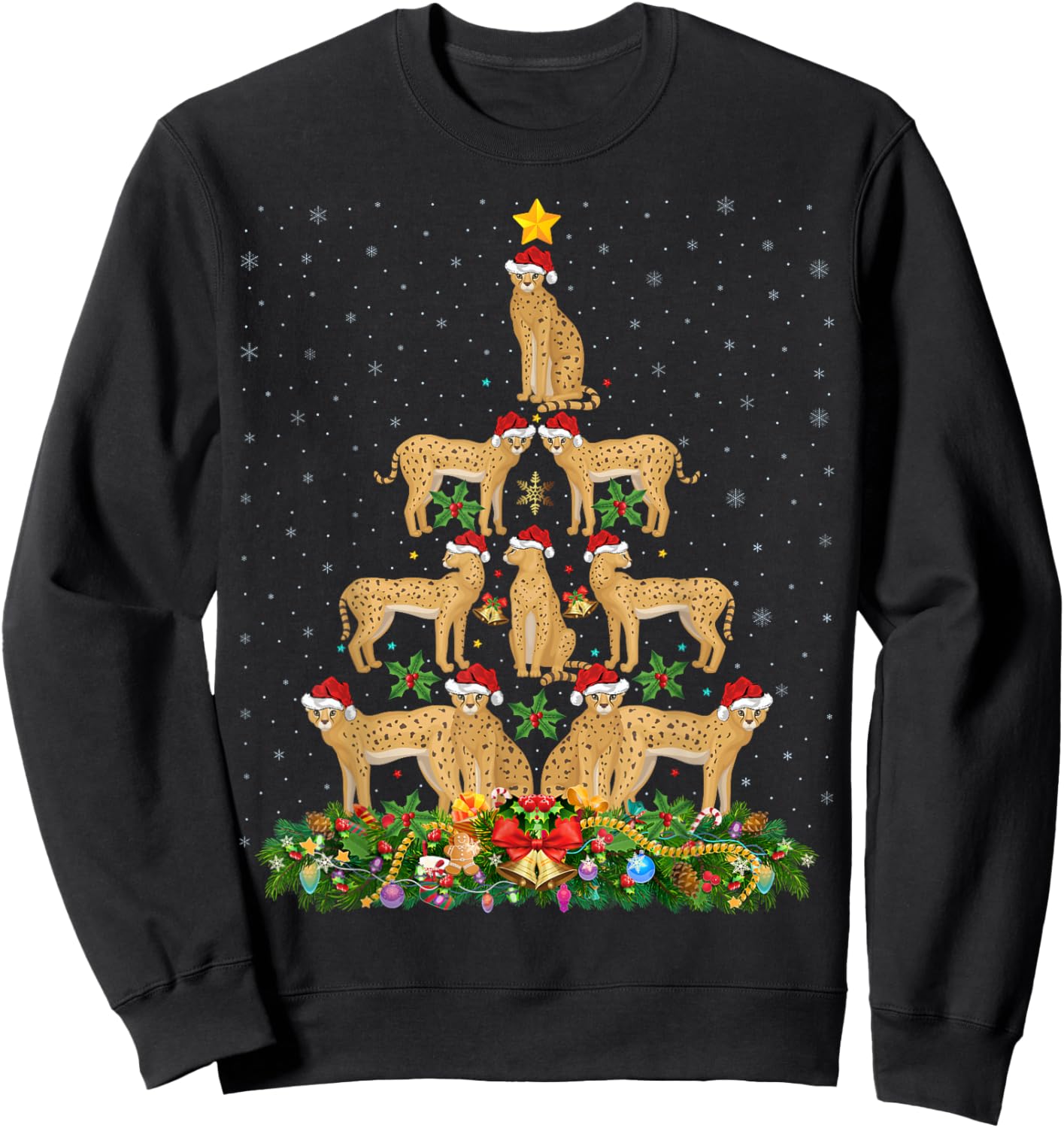 Serval Cat Xmas Tree Gift Santa Hat Serval Christmas Men Women Kids Sweatshirt - Sweatshirt | Black