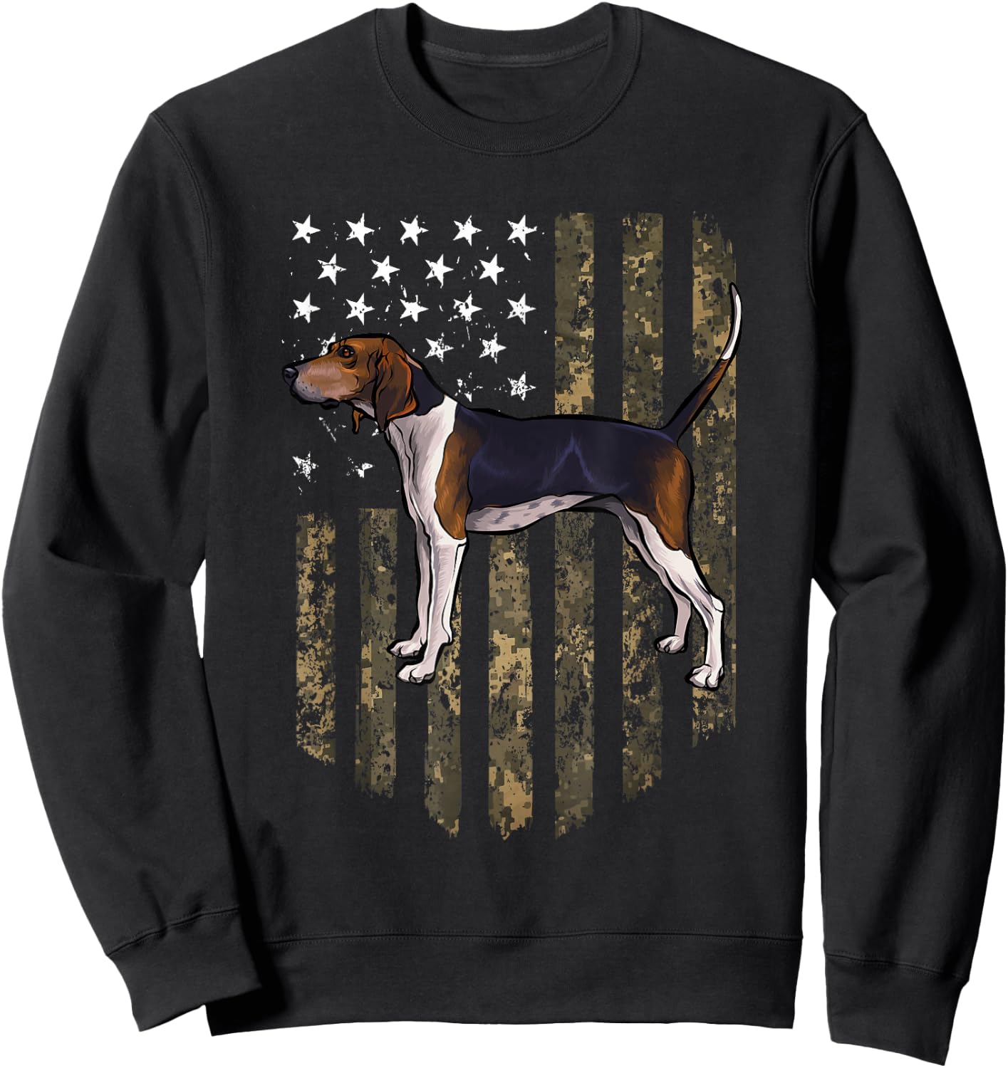 Camo American Flag Treeing Walker Coonhound 4th of July USA Sweatshirt - Sweatshirt | Black