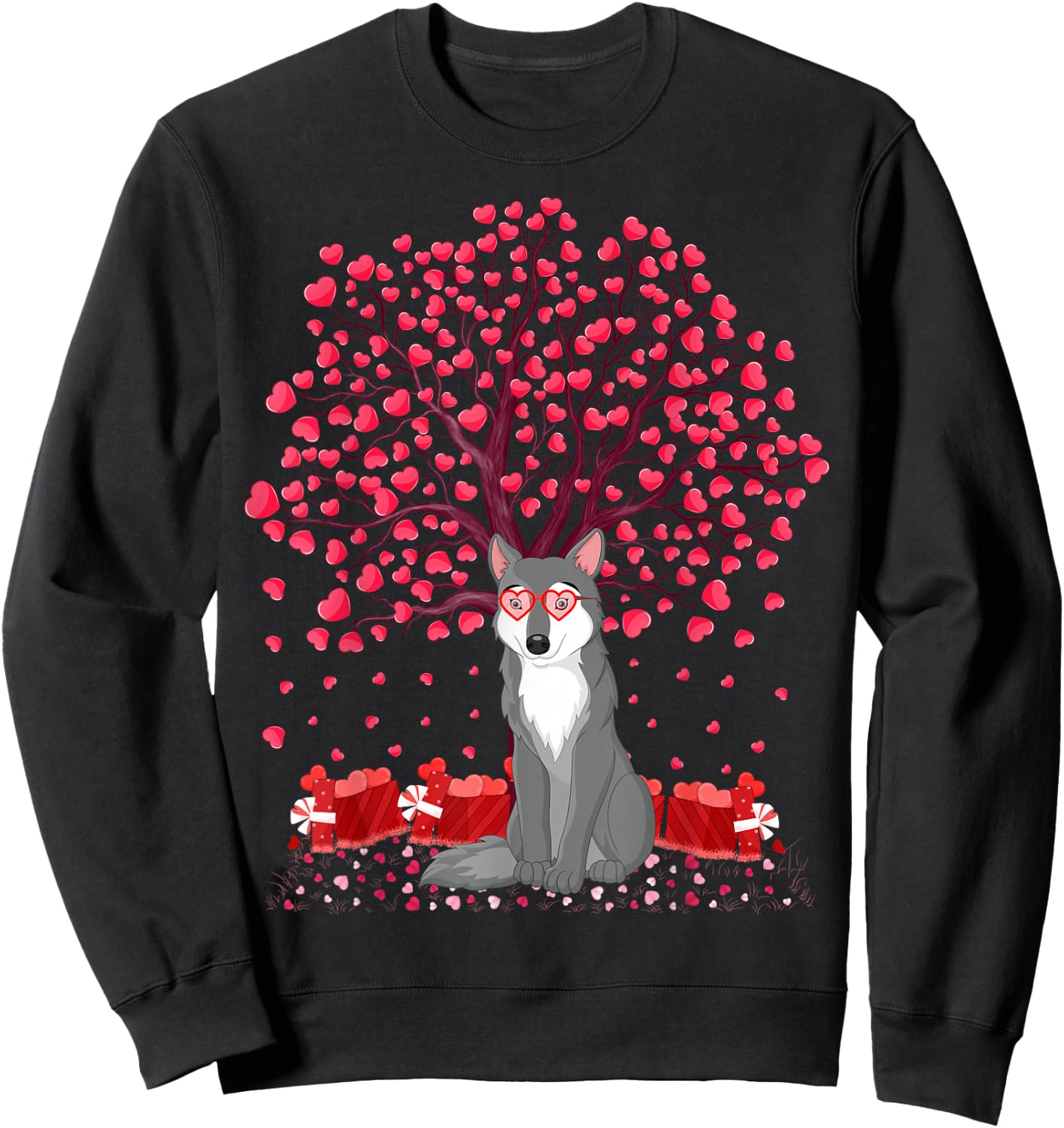 Funny Wolf Animal Lover Wolf Valentine's Day Sweatshirt - Sweatshirt | Black