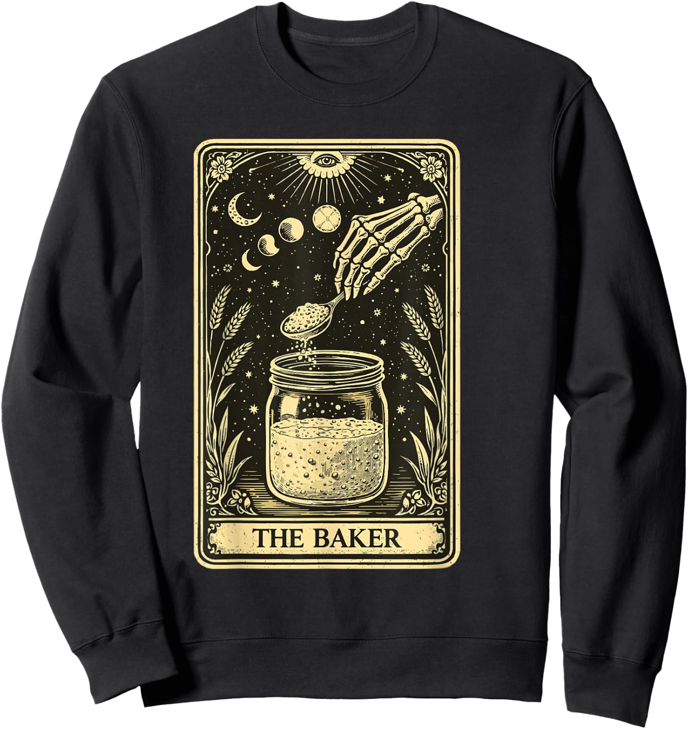 The Baker Tarot Card Skeleton Sourdough Starter Gothic Sweatshirt - Sweatshirt | Black