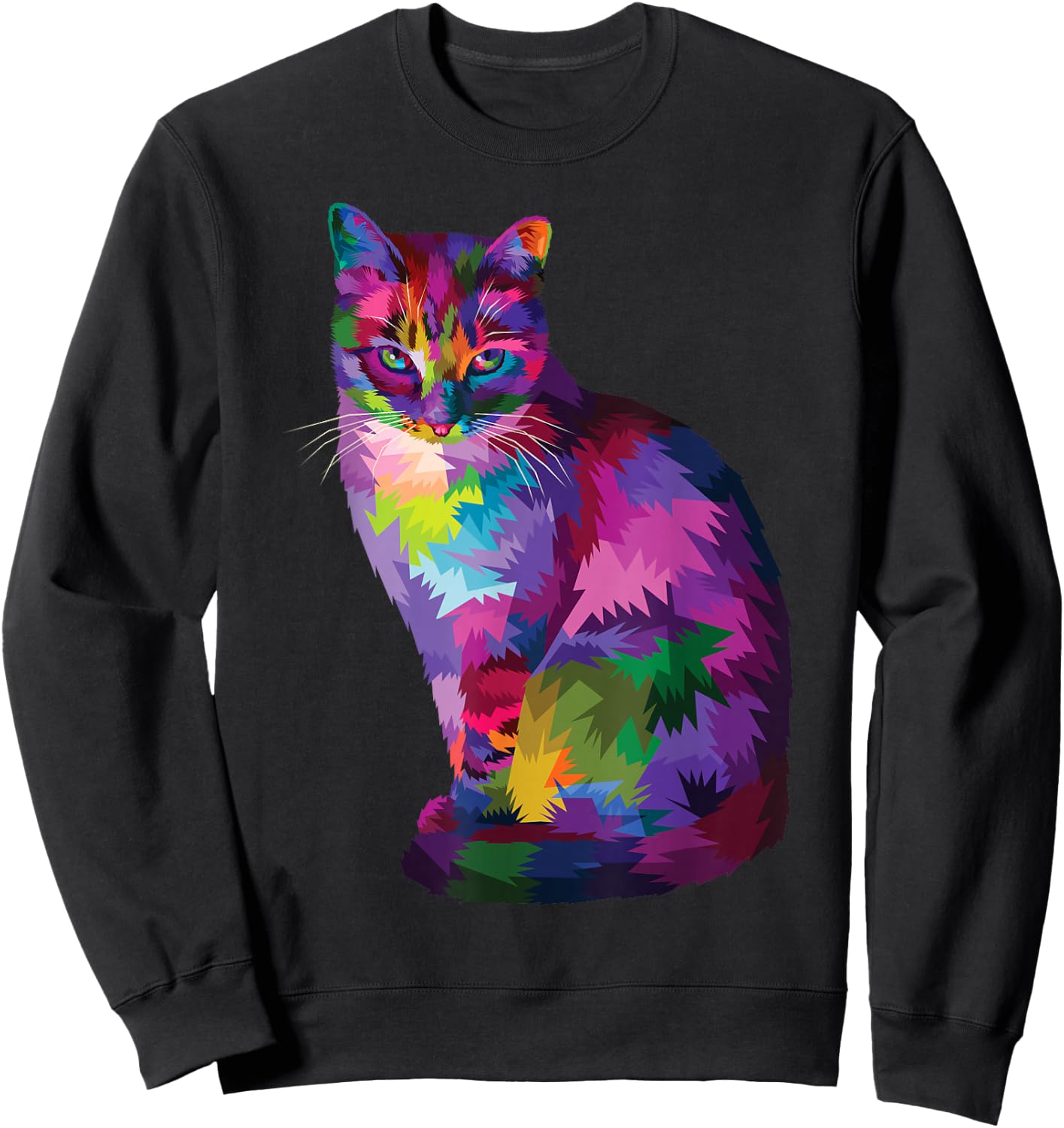 Rainbow Tabby Cat Vibrant Feline Spectrum Kitty Portrait Sweatshirt - Sweatshirt | Black