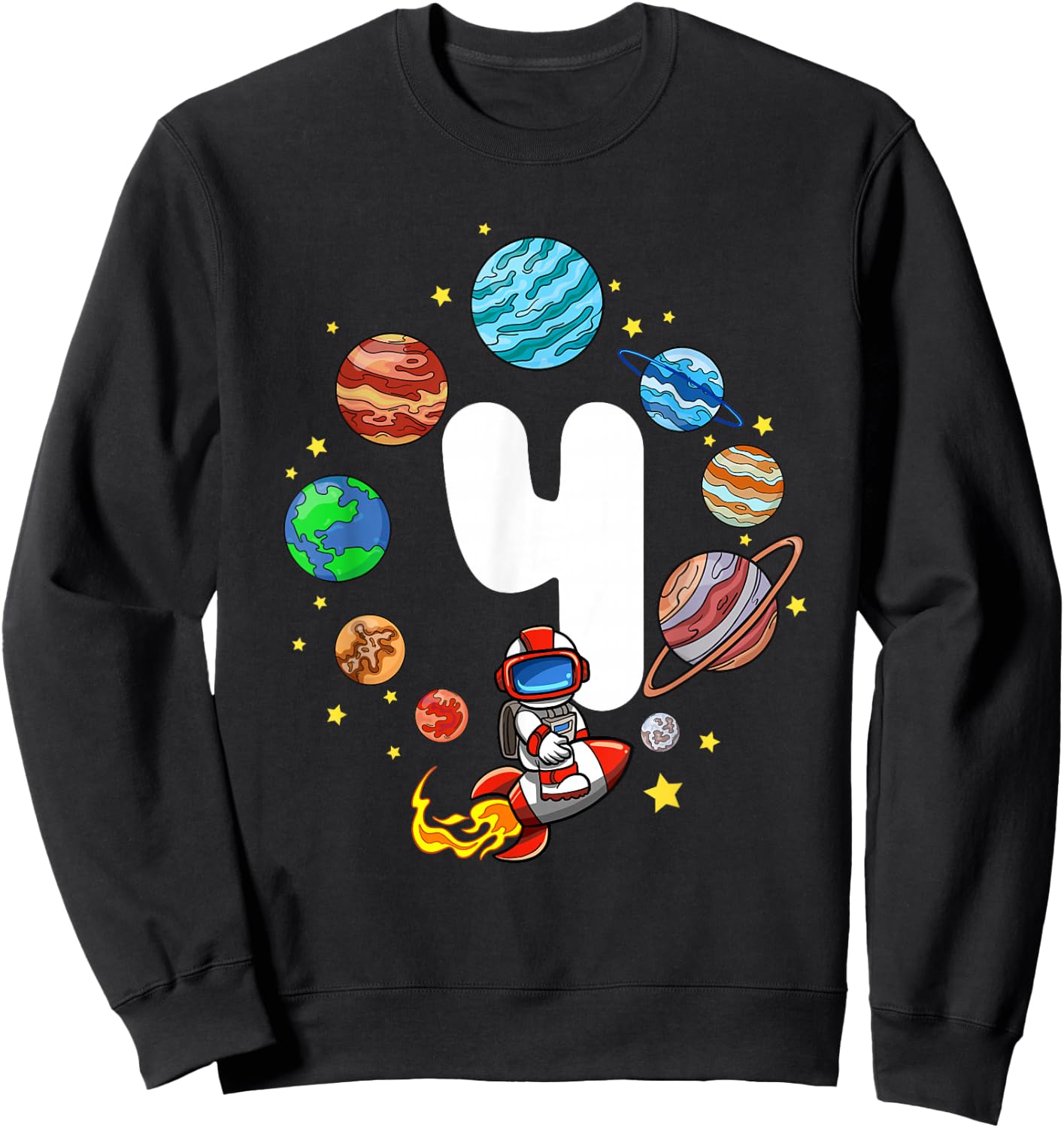 Space Birthday 4 Boys Astronaut Planets Rocket Ship Party Sweatshirt - Sweatshirt | Black