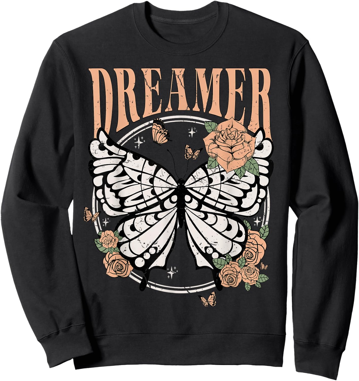 Vintage Retro Dreamer Butterfly 80's 90's Style Lover Gift Sweatshirt - Sweatshirt | Black