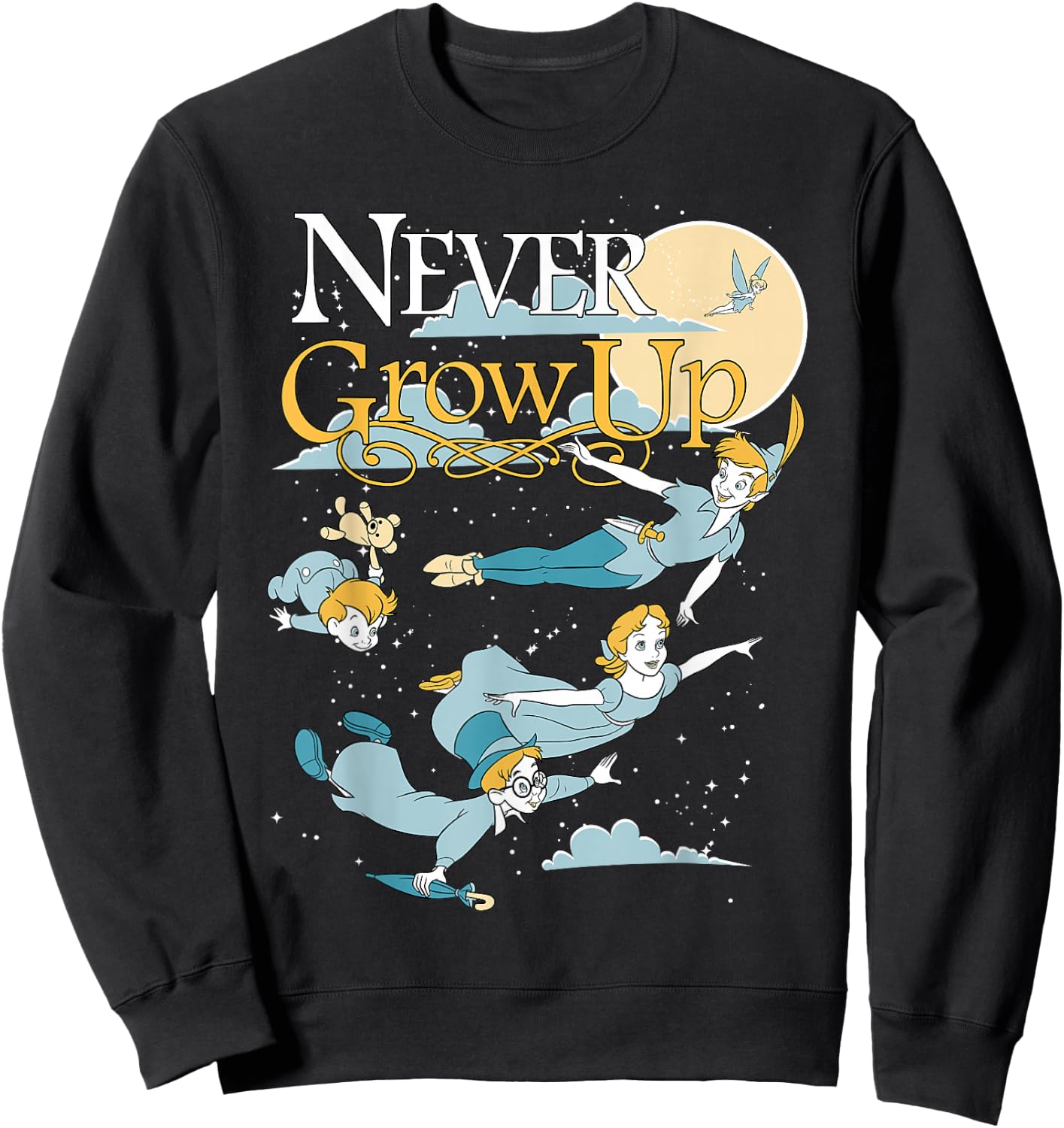 Disney Peter Pan Group Shot Never Grow Up Night Portrait Sweatshirt - Sweatshirt | Black