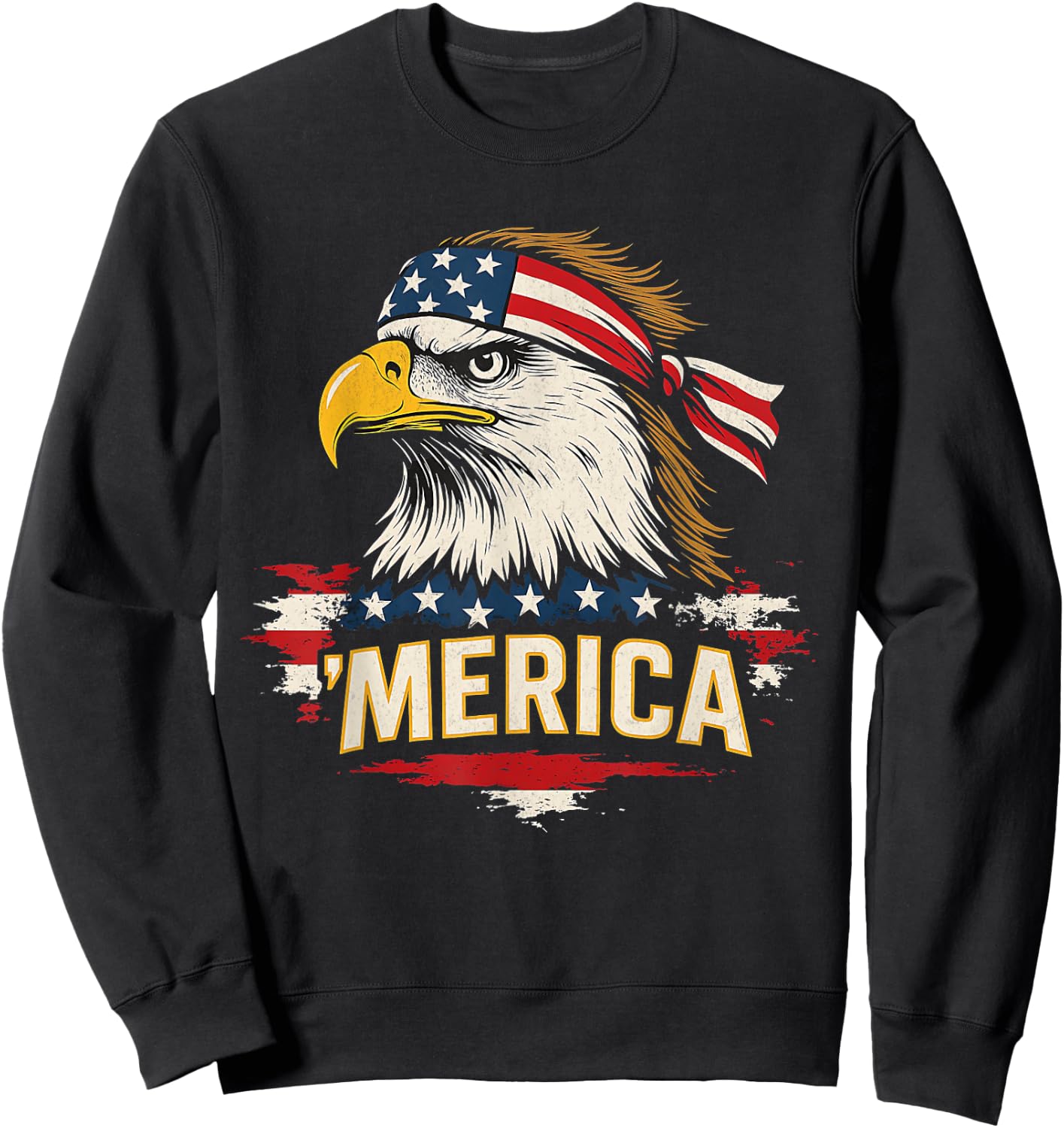 Mullet Bald Eagle Merica American Flag 4th Of July Patriotic Sweatshirt - Sweatshirt | Black