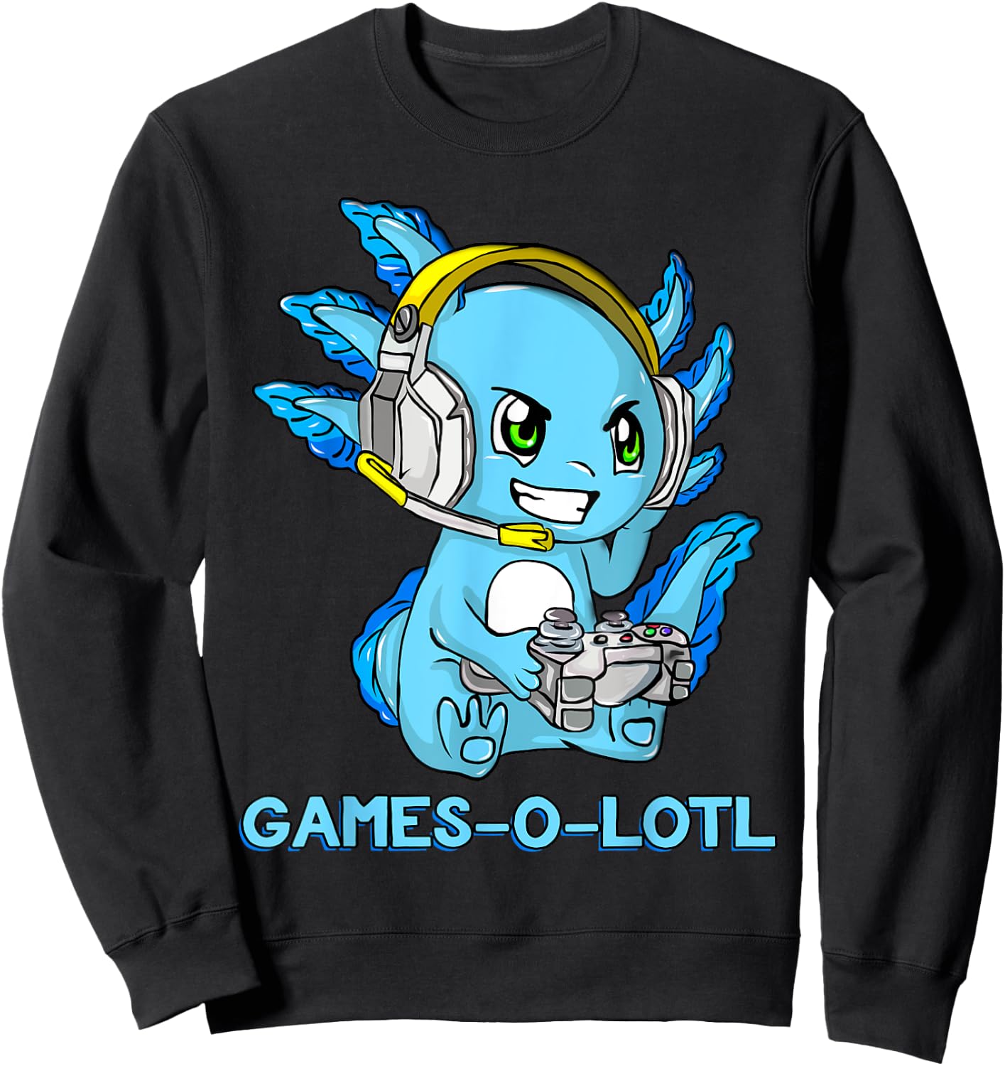 Gamesolotl Axolotl Gamer with Headset Cute Anime Kawaii Sweatshirt - Sweatshirt | Black