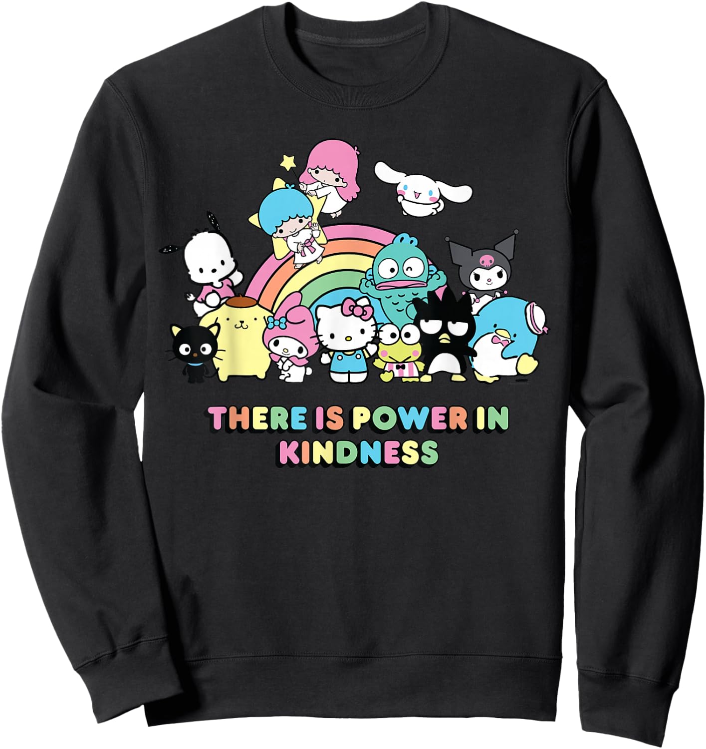 Sanrio Hello Kitty & Friends Power in Kindness Black Classic Fit , , Short Sleeve Sweatshirt - Sweatshirt | Black