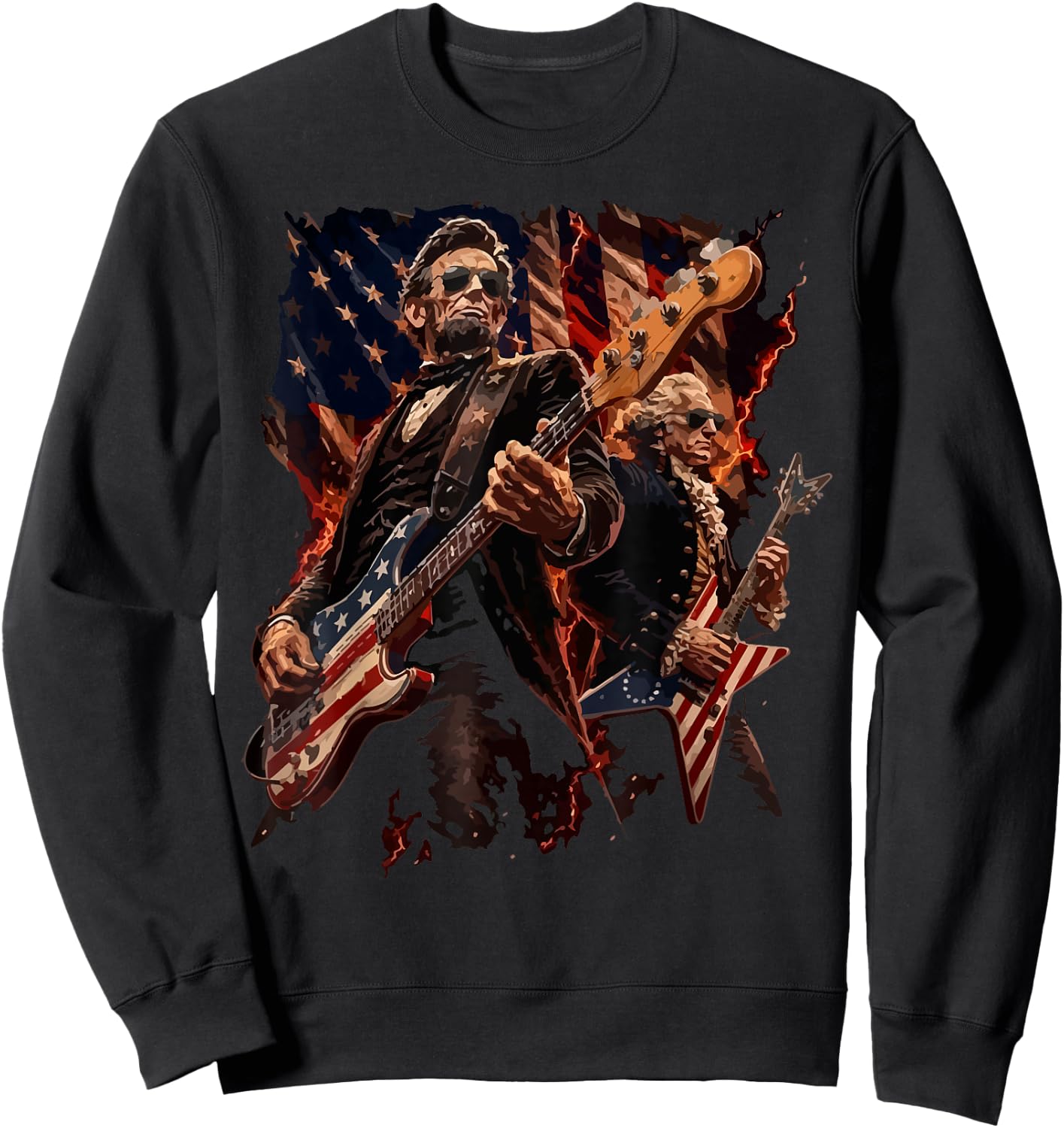 Presidents Abe Lincoln and George Washington Playing Guitar Sweatshirt - Sweatshirt | Black