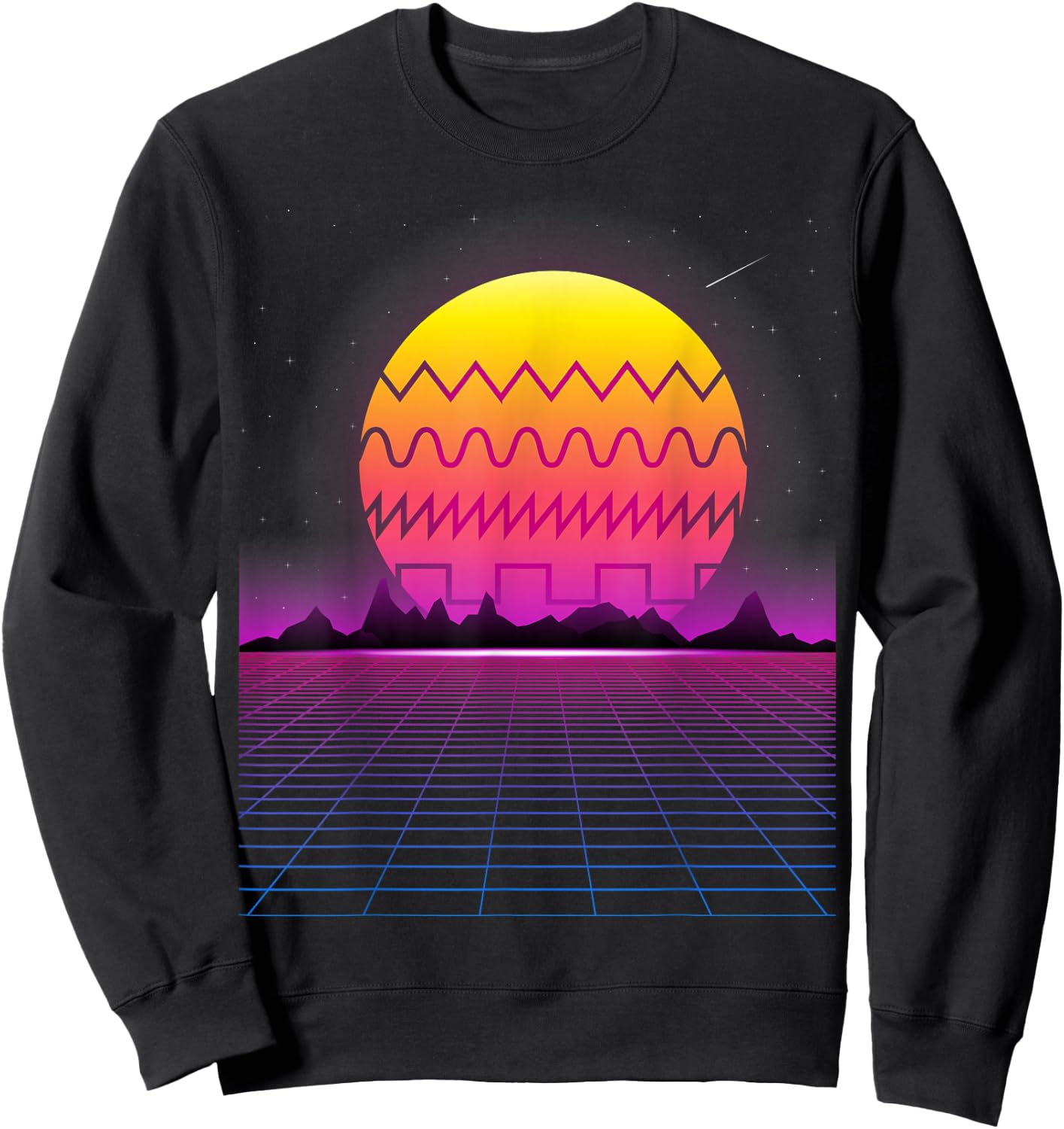 80s Retro Sunset Synthesizer T Shirt | Synthwave Waveform Sweatshirt - Sweatshirt | Black
