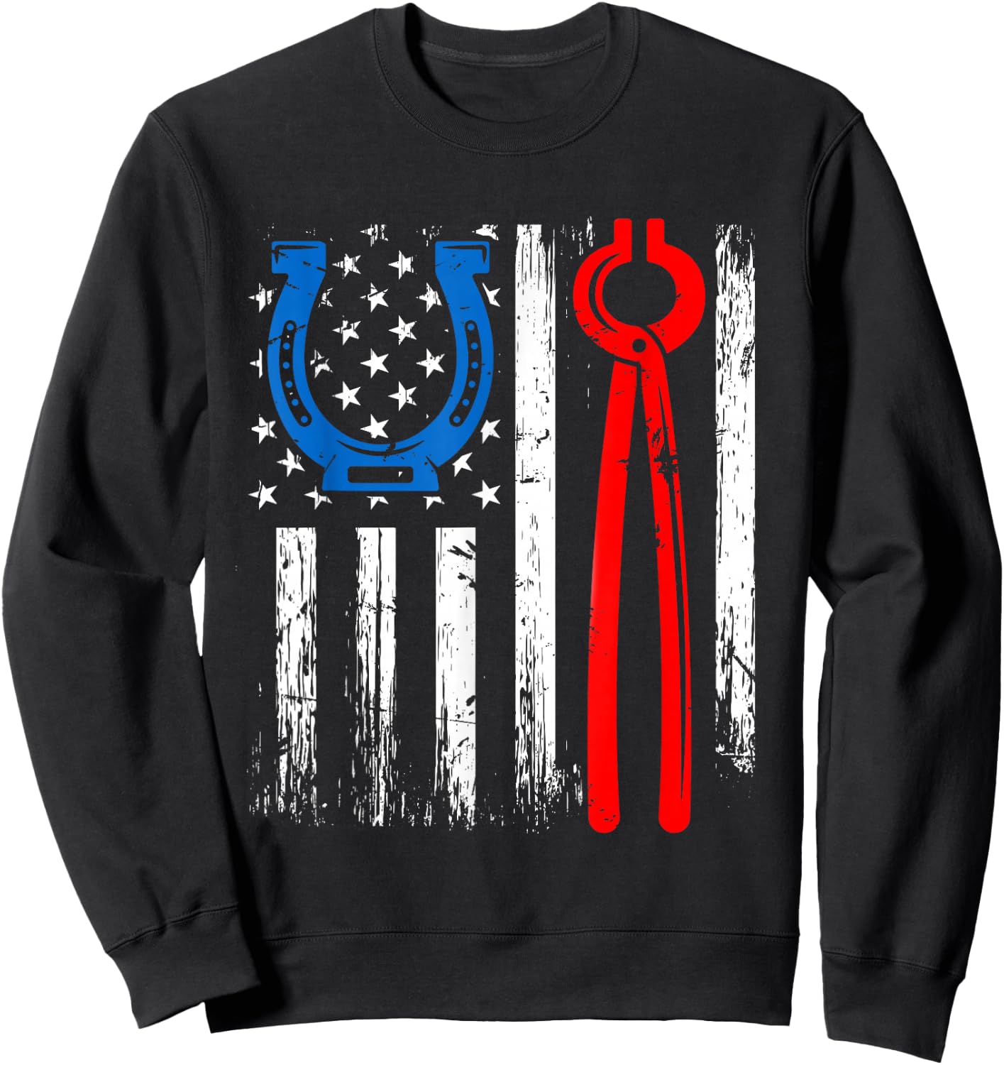 US American Flag Farrier Hoof Blacksmith Horseshoe Iron Women Men Sweatshirt - Sweatshirt | Black