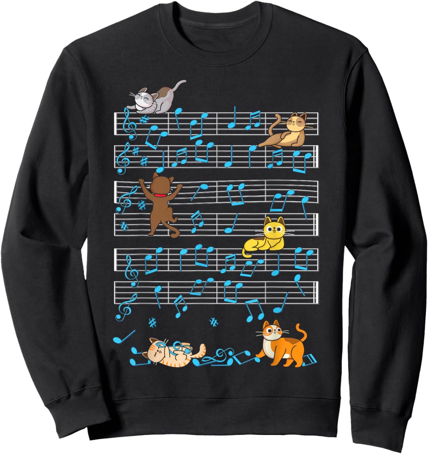 Funny Cat Playing Music Note Kitty Cute Musician Kitten Pet Sweatshirt - Sweatshirt | Black