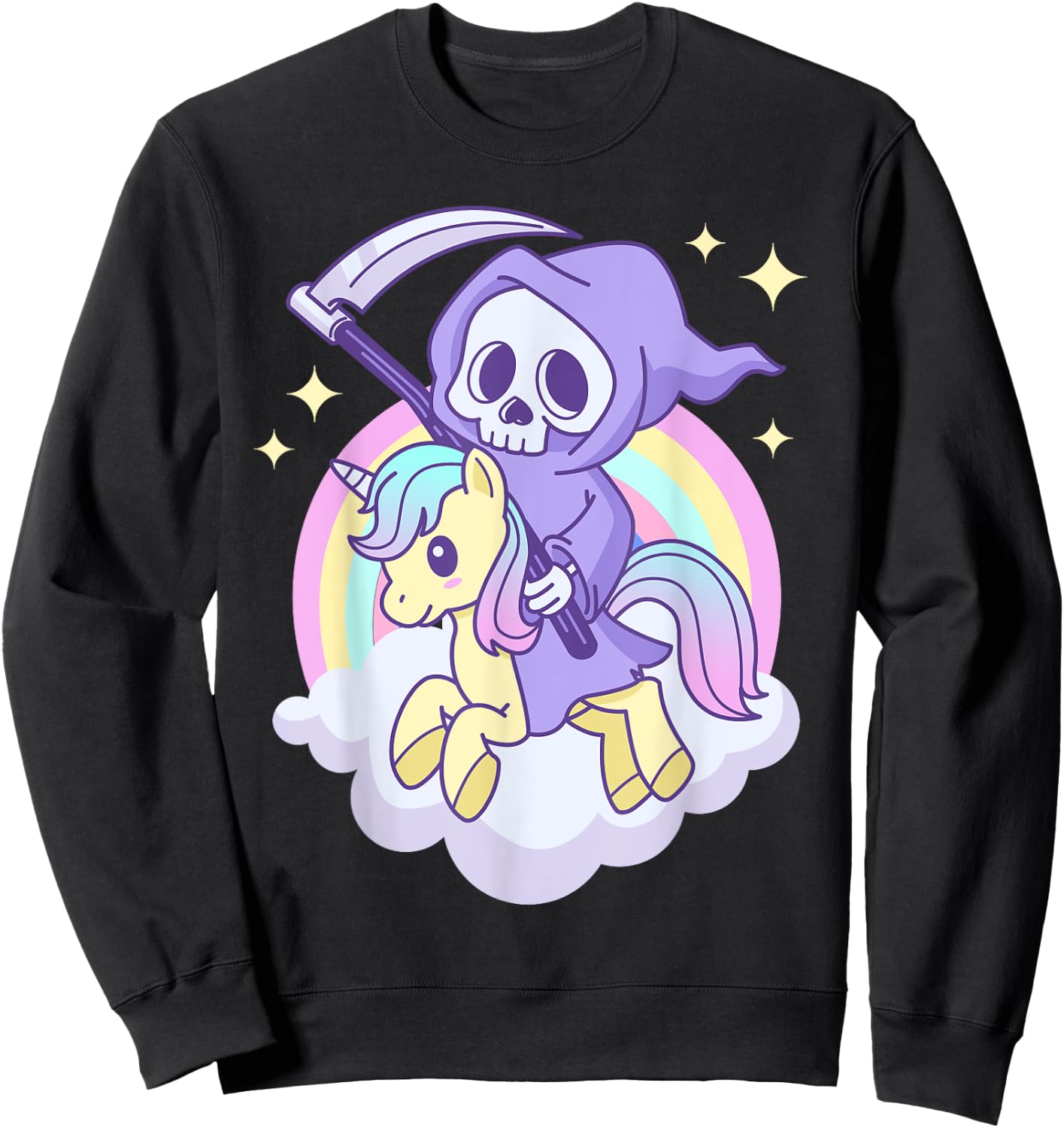 Cute Pastel Goth Grim Reaper on a Unicorn Sweatshirt - Sweatshirt | Black