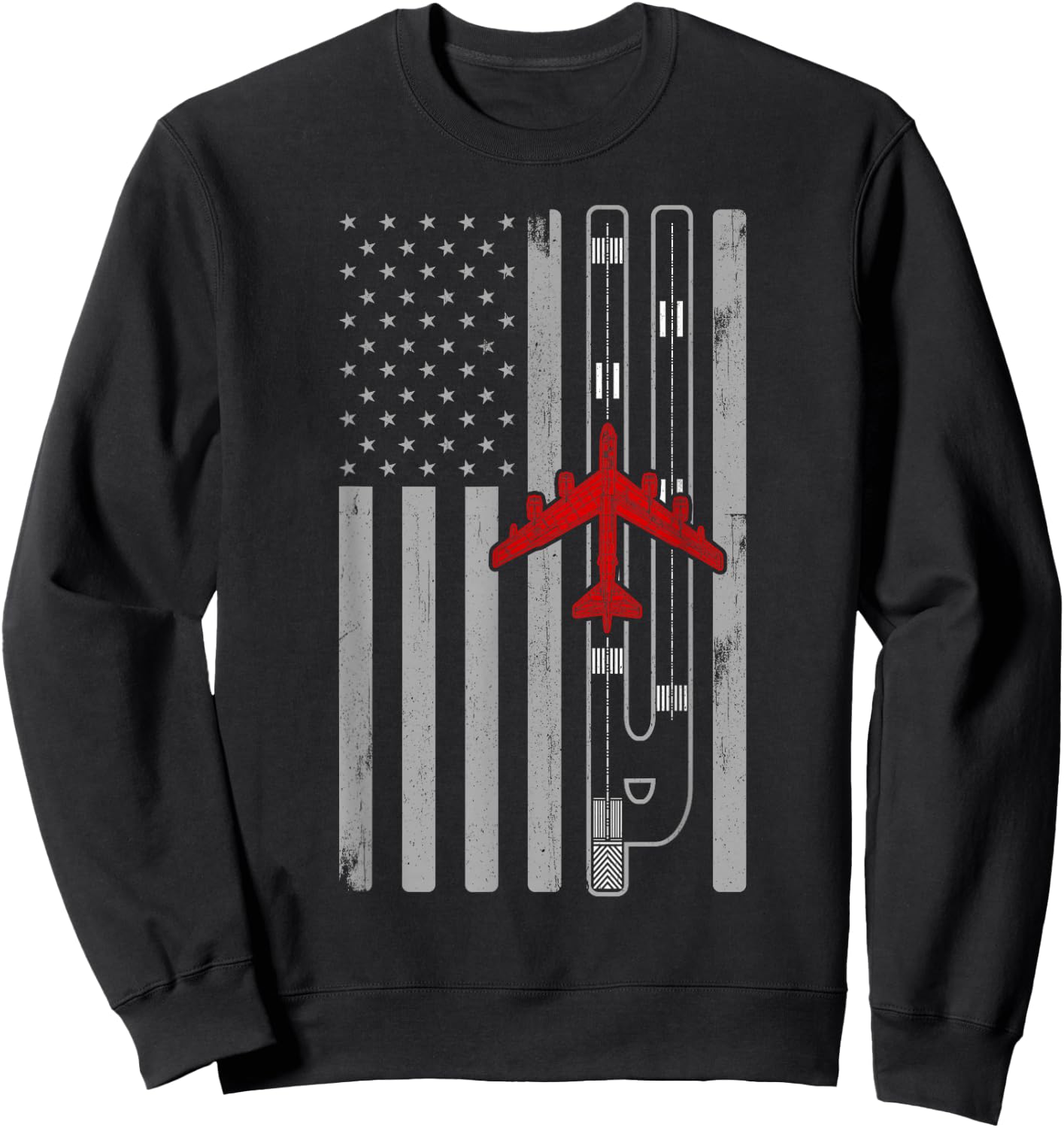 B-52 Stratofortress Bomber Airplane American Flag Runway B52 Sweatshirt - Sweatshirt | Black