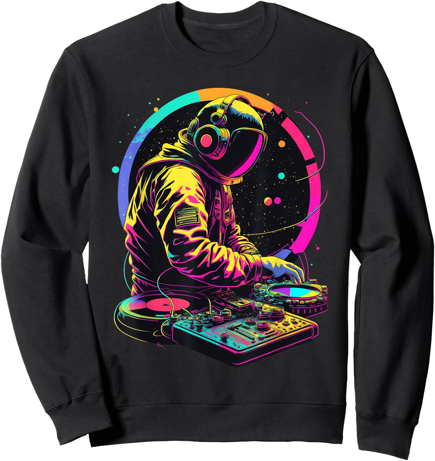 Retro Astronaut DJ, DJing in Space, EDM cool Graphic Sweatshirt - Sweatshirt | Black