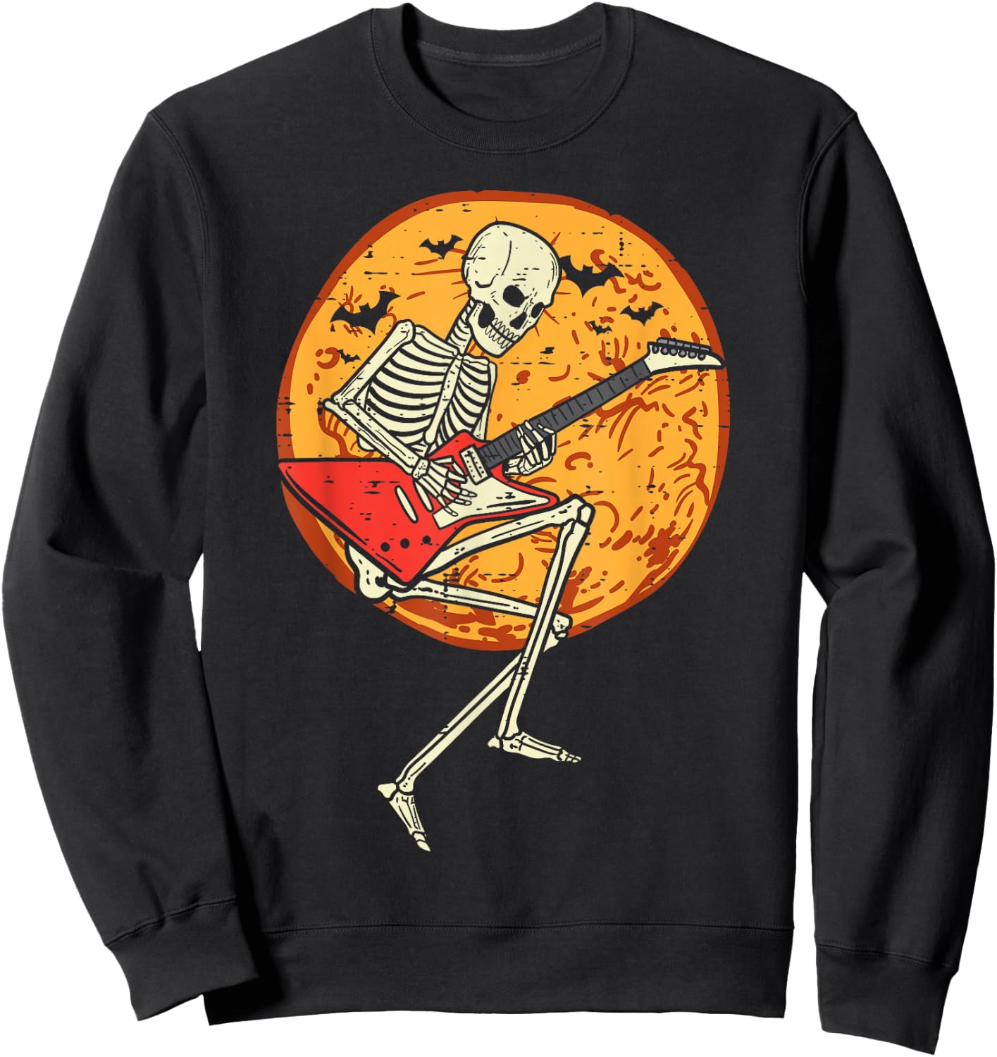 Skeleton Playing Guitar Rock Moon Halloween Music Boys Men Sweatshirt - Sweatshirt | Black